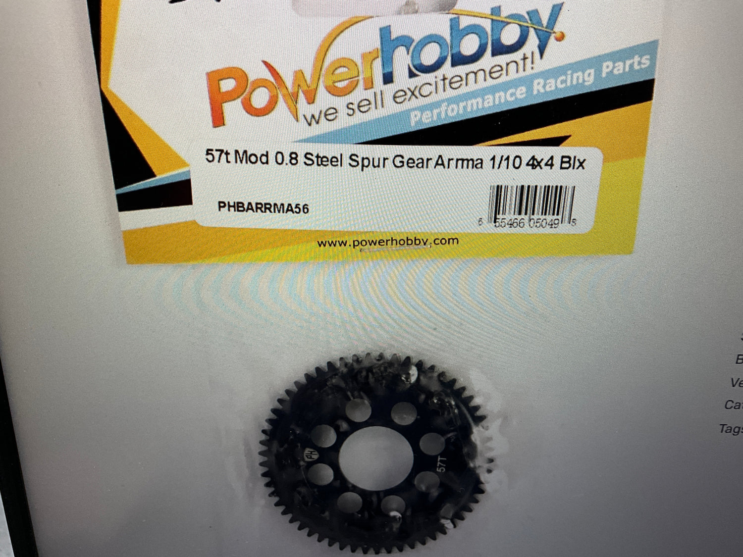 Powerhobby Hardened Steel 0.8MOD 57T Spur Gear Arrma 3s 4x4