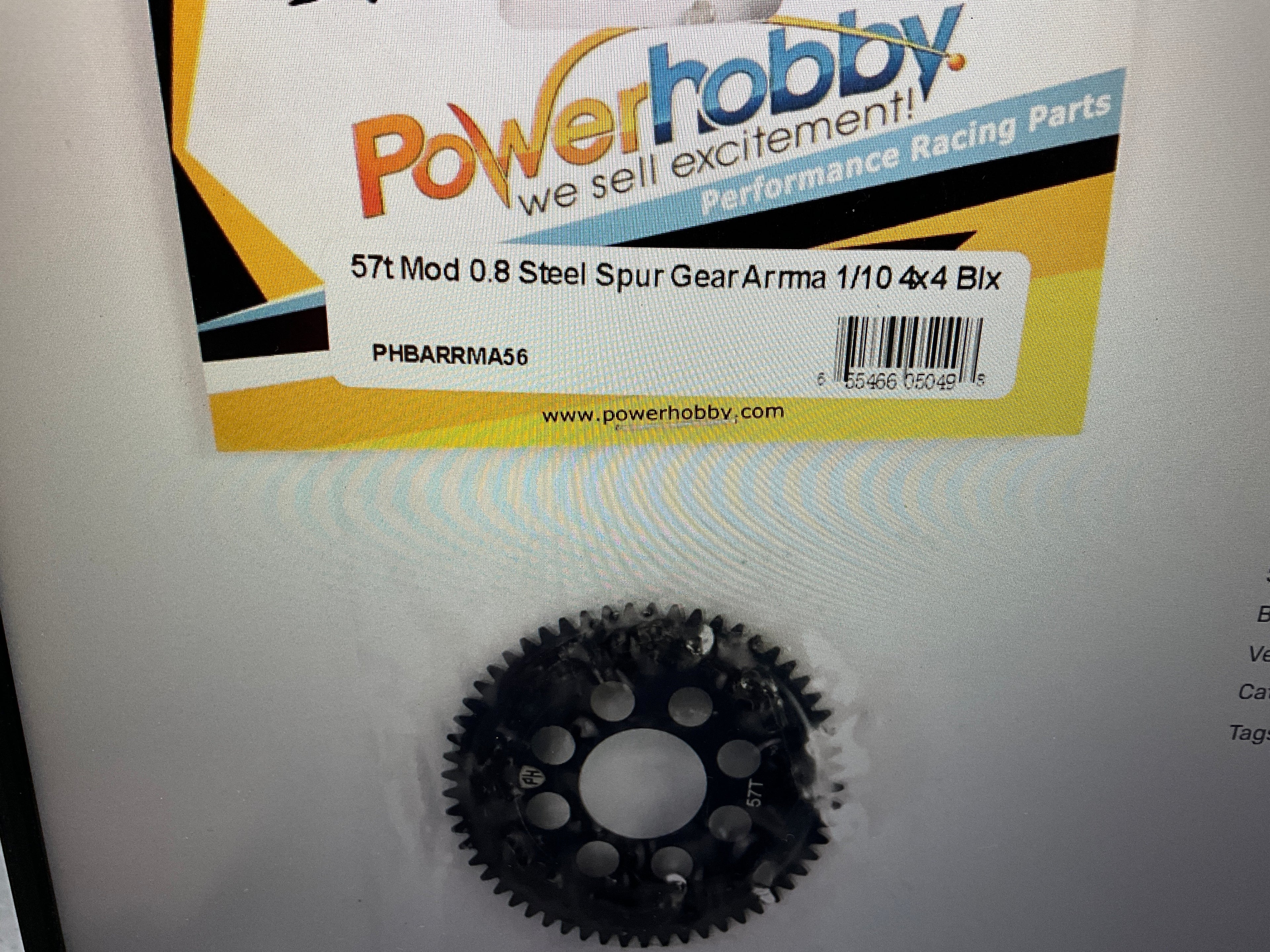 Powerhobby Hardened Steel 0.8MOD 57T Spur Gear Arrma 3s 4x4