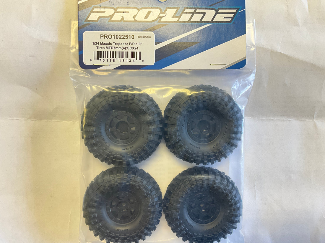 PROLINE 1/24 Maxxis Trepador F/R 1.0&quot; Tires MTD 7mm Black Holcomb (4)