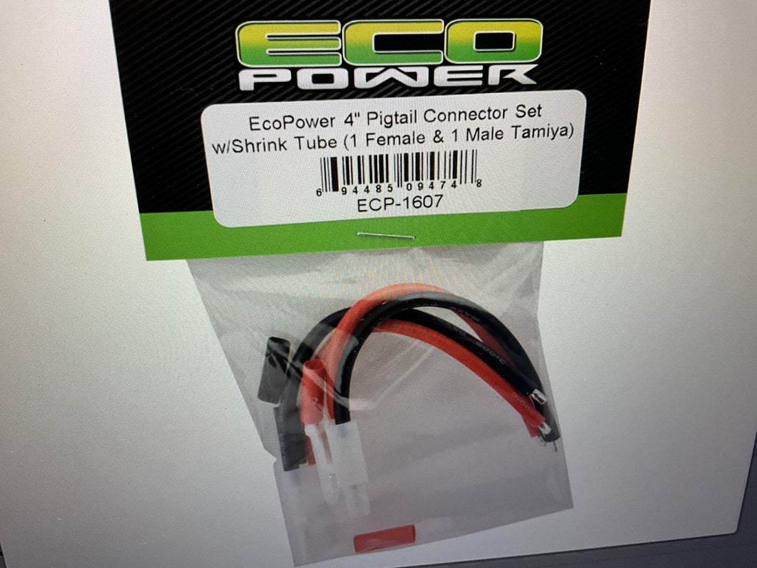 EcoPower Tamiya Pre-Wired Pigtail Connectors (2) (Female/Male) w/Shrink Tube