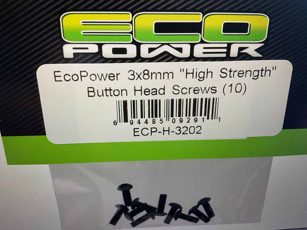 EcoPower 3mm "High Strength" Steel Button Head Screws (10) (3x8mm)