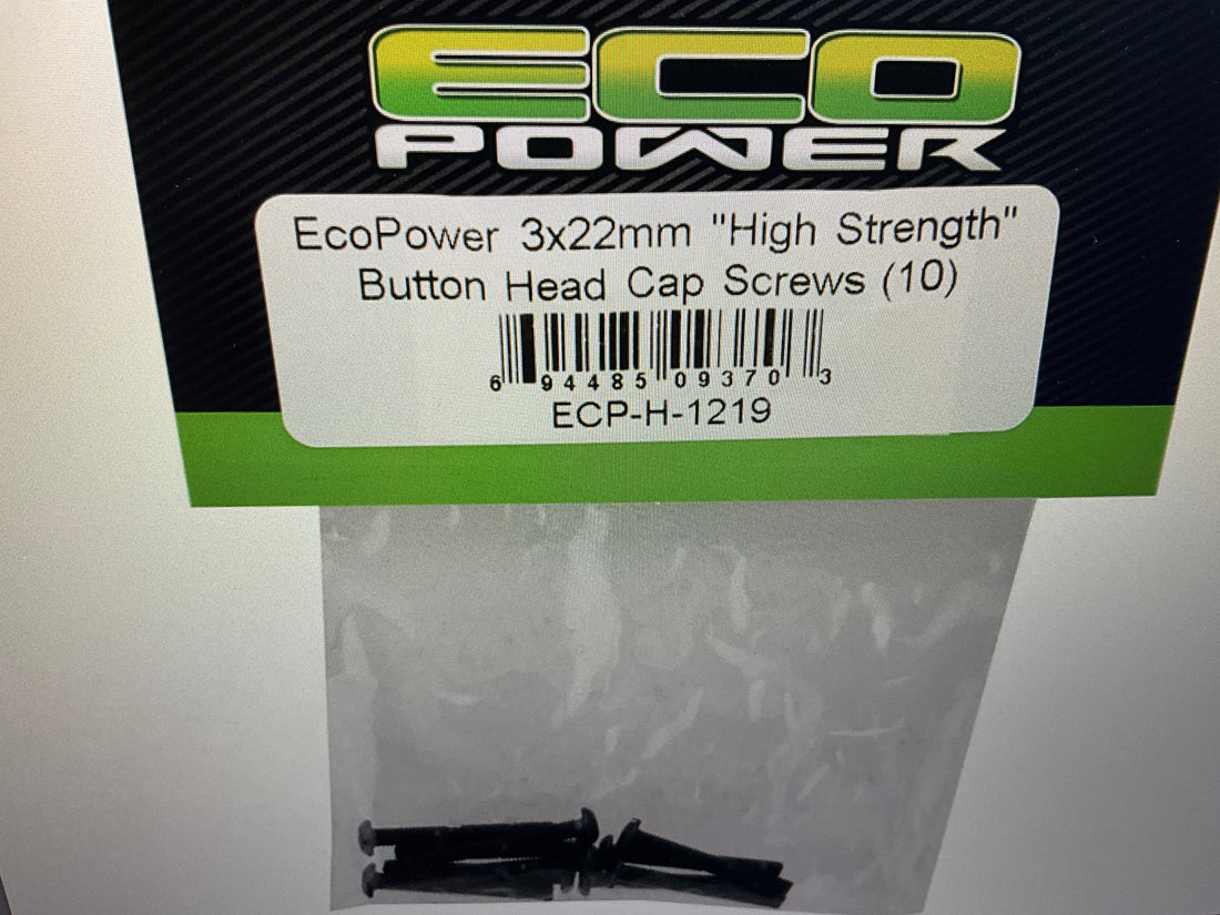 EcoPower 3mm "High Strength" Steel Button Head Screws (10) (3x22mm)