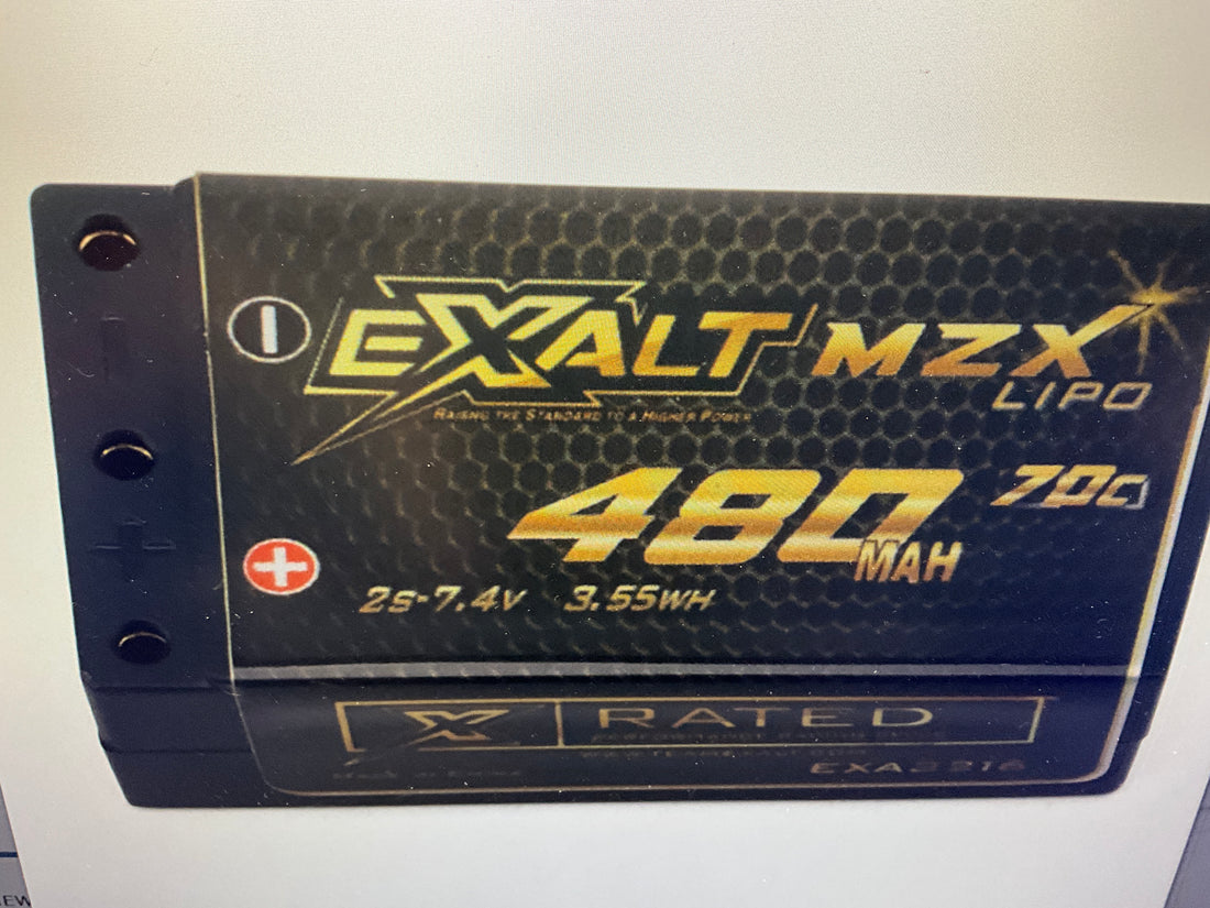 Team Exalt Kyosho Mini-Z X-Rated 2S 70C Shorty LiPo Battery (7.4V/480mAh) w/2mm Connectors