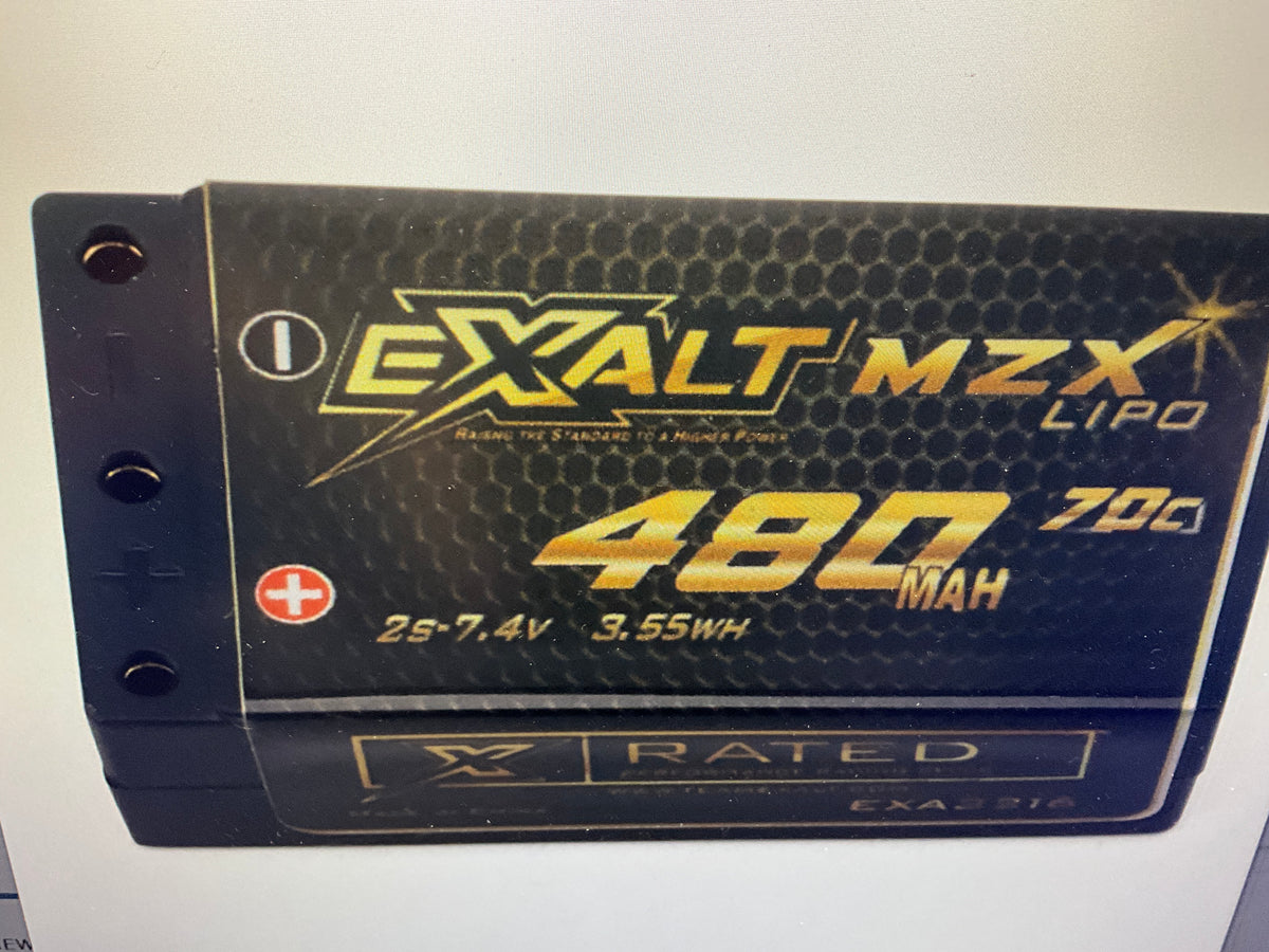 Team Exalt Kyosho Mini-Z X-Rated 2S 70C Shorty LiPo Battery (7.4V/480mAh) w/2mm Connectors