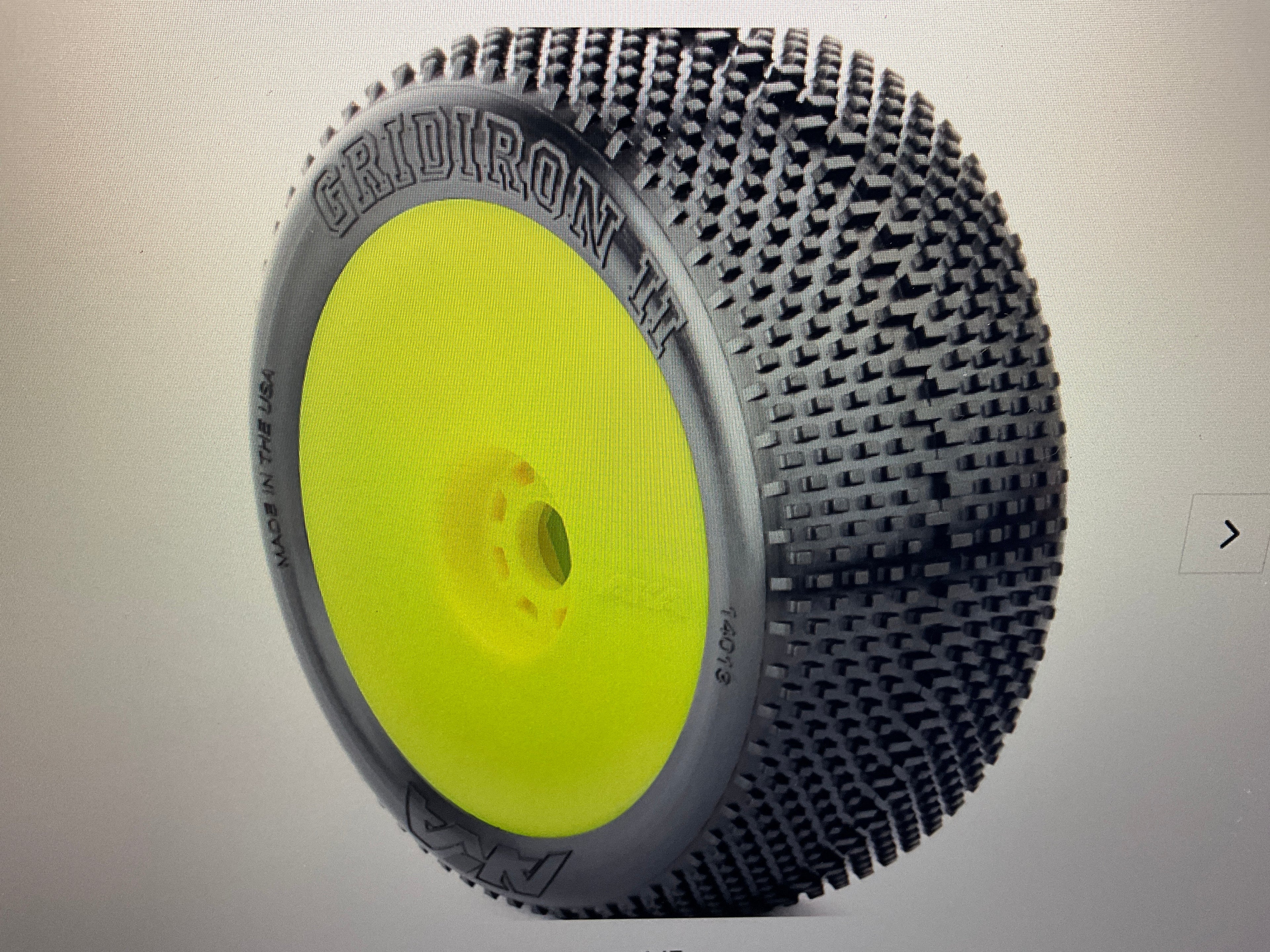 AKA PRODUCTS, INC. 1/8 Gridiron II Soft Long Wear Pre-Mounted Tires, Yellow EVO Wheels (2): Buggy