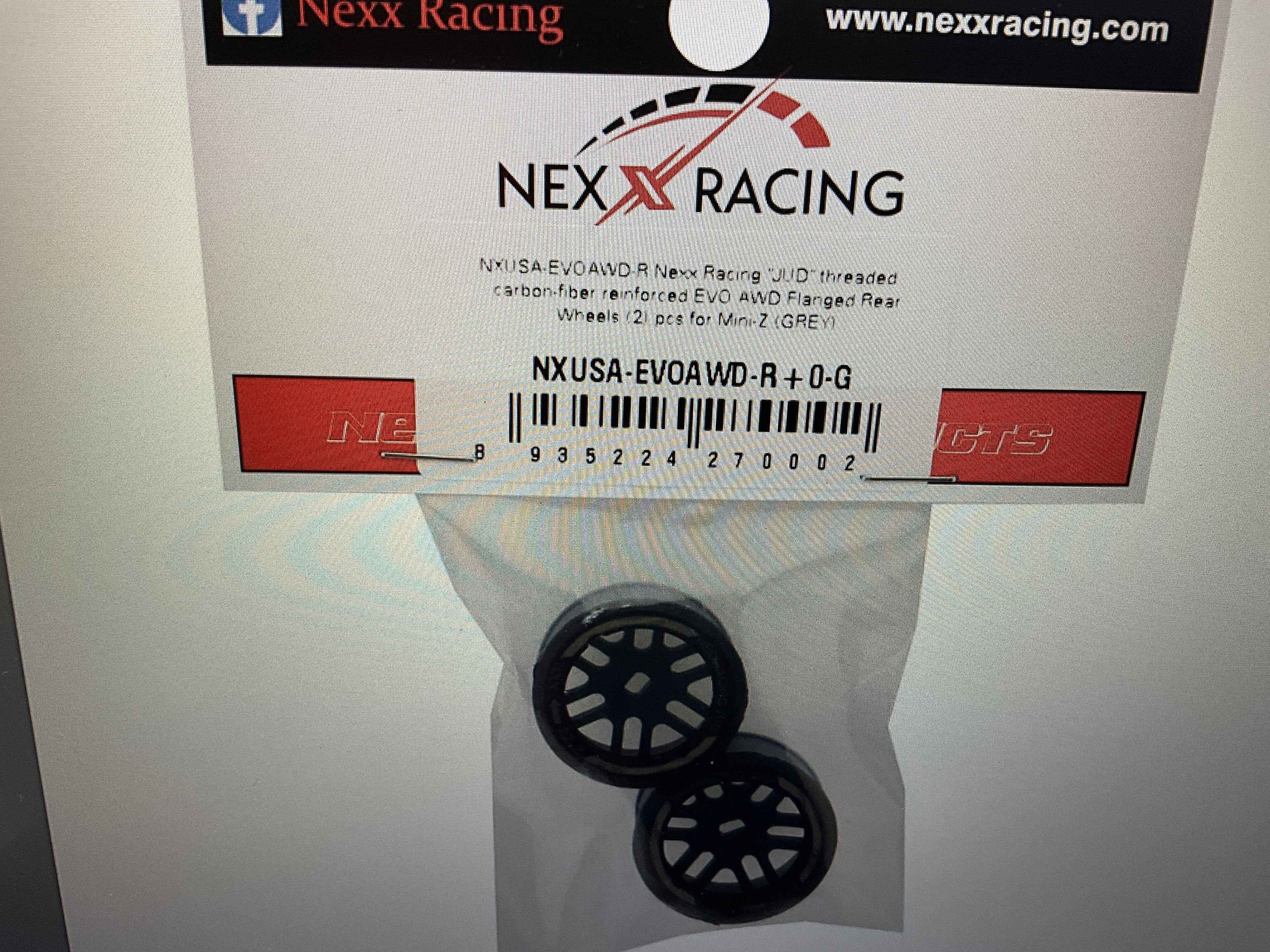 NEXX Racing Mini-Z AWD "JUD" EVO Rear Threaded Side-Wall Carbon Fiber Rims (0mm Offset) (Grey) (2)