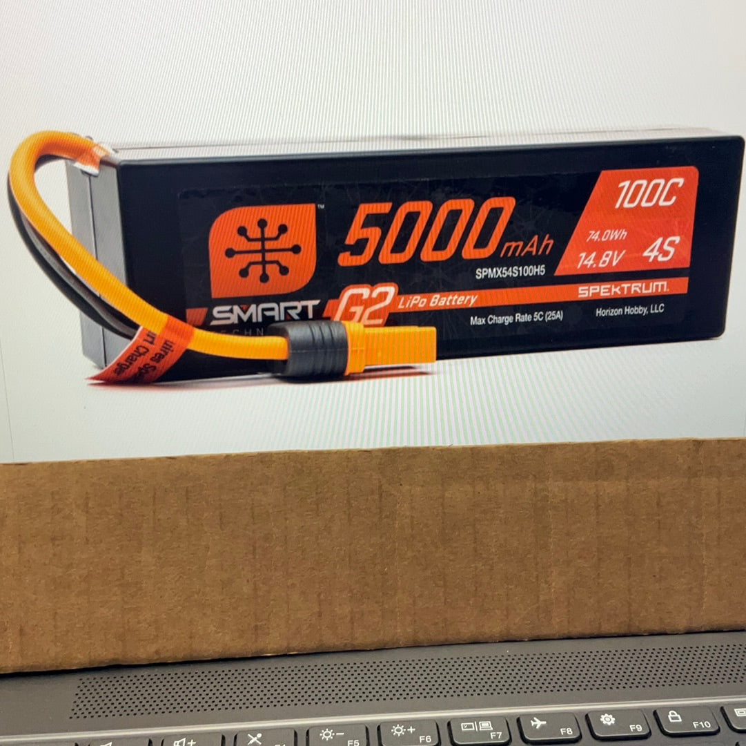 SPEKTRUM 14.8V 5000mAh 4S 100C Smart G2 Hardcase LiPo Battery: IC5