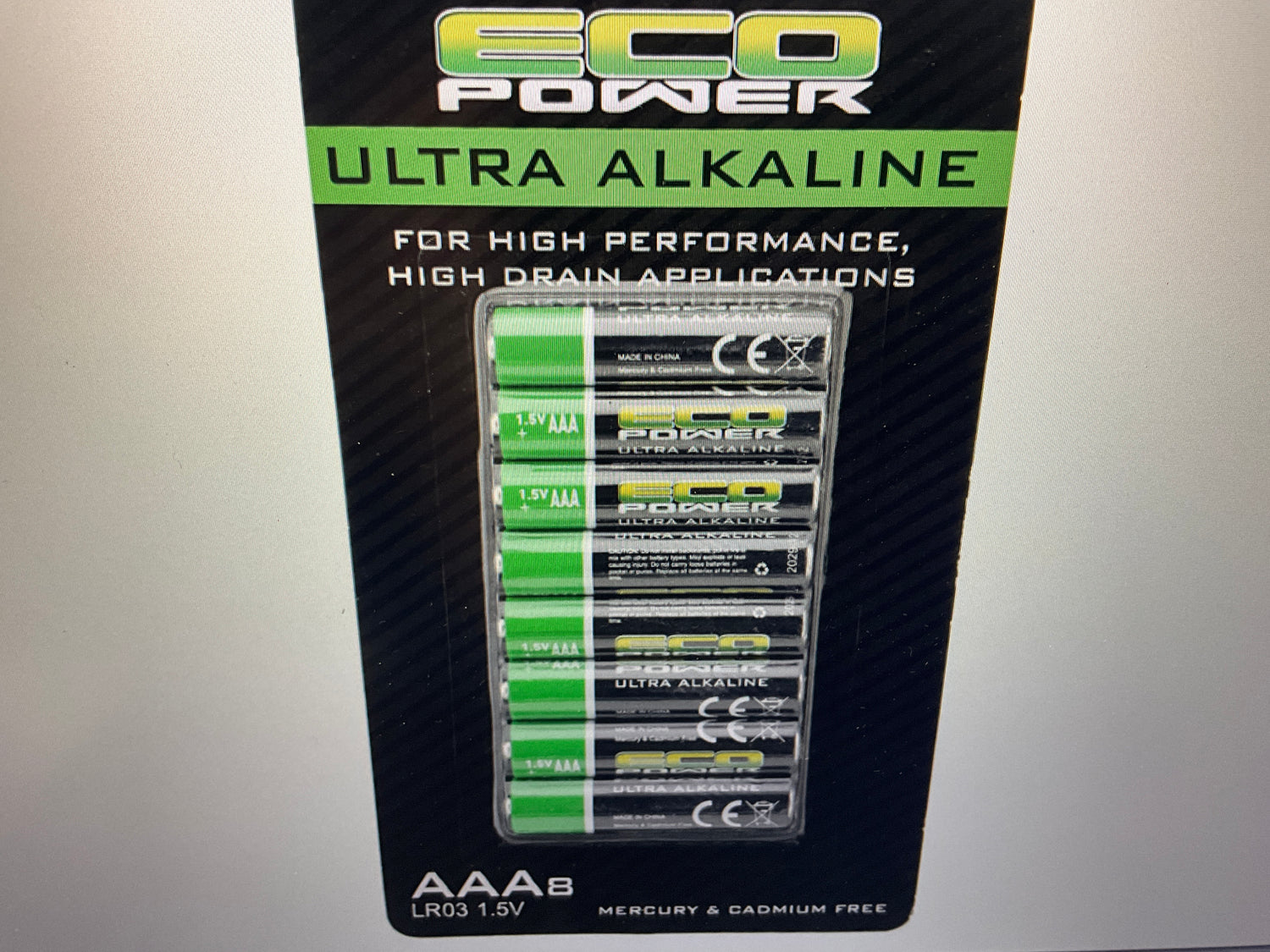 EcoPower Ultra Alkaline AAA Batteries (8) (Mercury &amp; Cadmium Free)