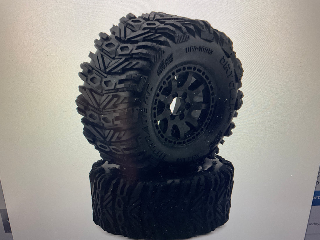 UpGrade RC Dirt Claw 2.2&quot; Pre-Mounted BELTED Tires for Traxxas® Mini Maxx® &amp; Mini XRT® (2) w/12mm Narrow, 12mm Wide, &amp; 14mm Hexes