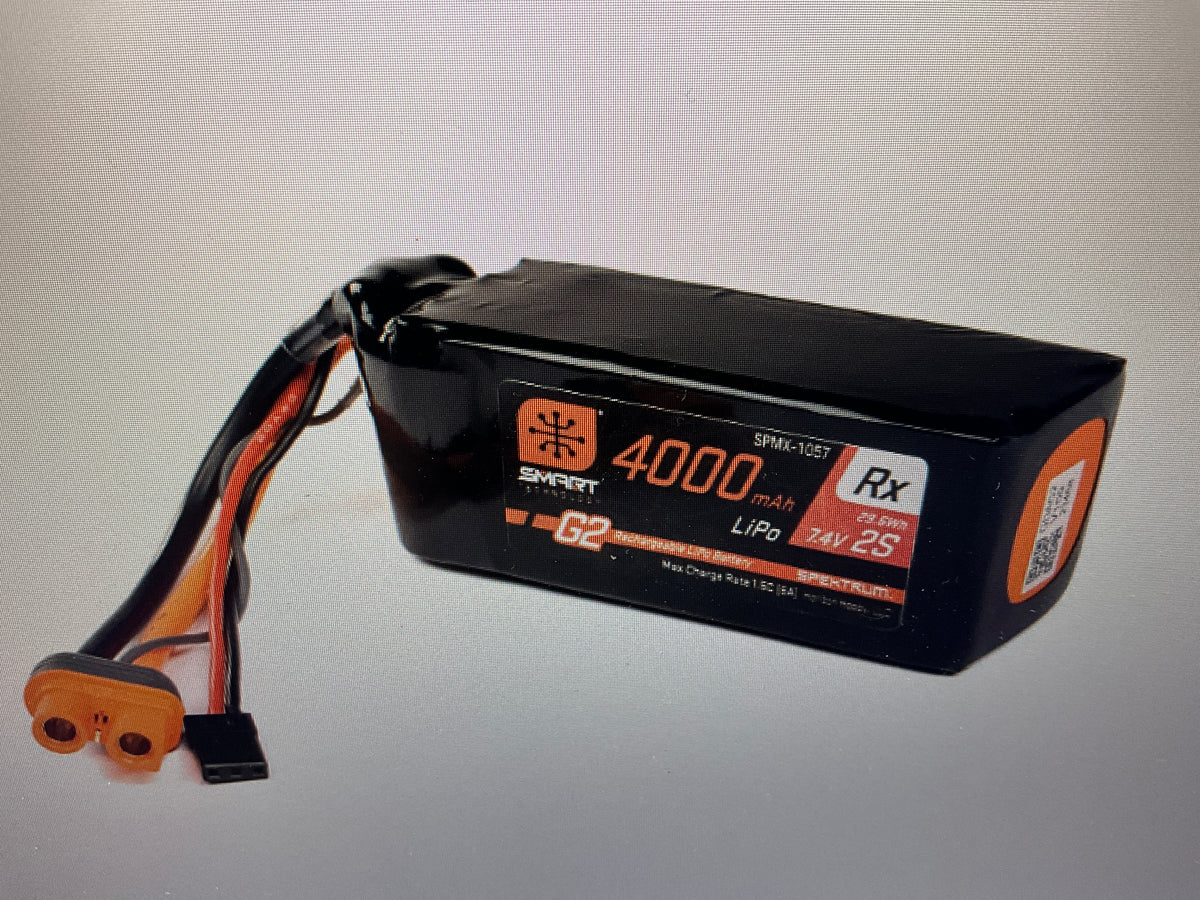 Spektrum 7.4V 4000mAh 2S 15C Smart G2 Receiver LiPo Battery: IC3