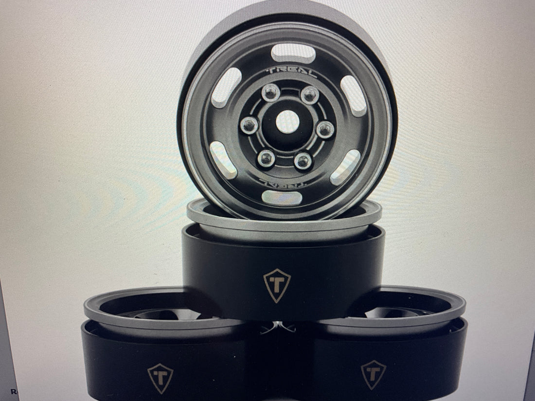 Treal Hobby 1.55" Type C Vintage Wagon Aluminum Crawler Beadlock Wheels (Grey) (4) (101.2g ea)