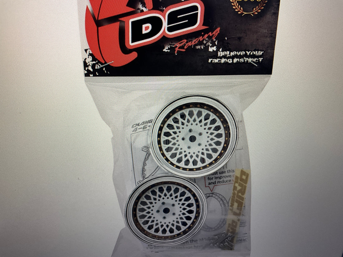 DS Racing Element Mesh Drift Wheels (White w/Chrome Lip &amp; Gold Rivets) (Adjustable Offset) (2) w/12mm Hex