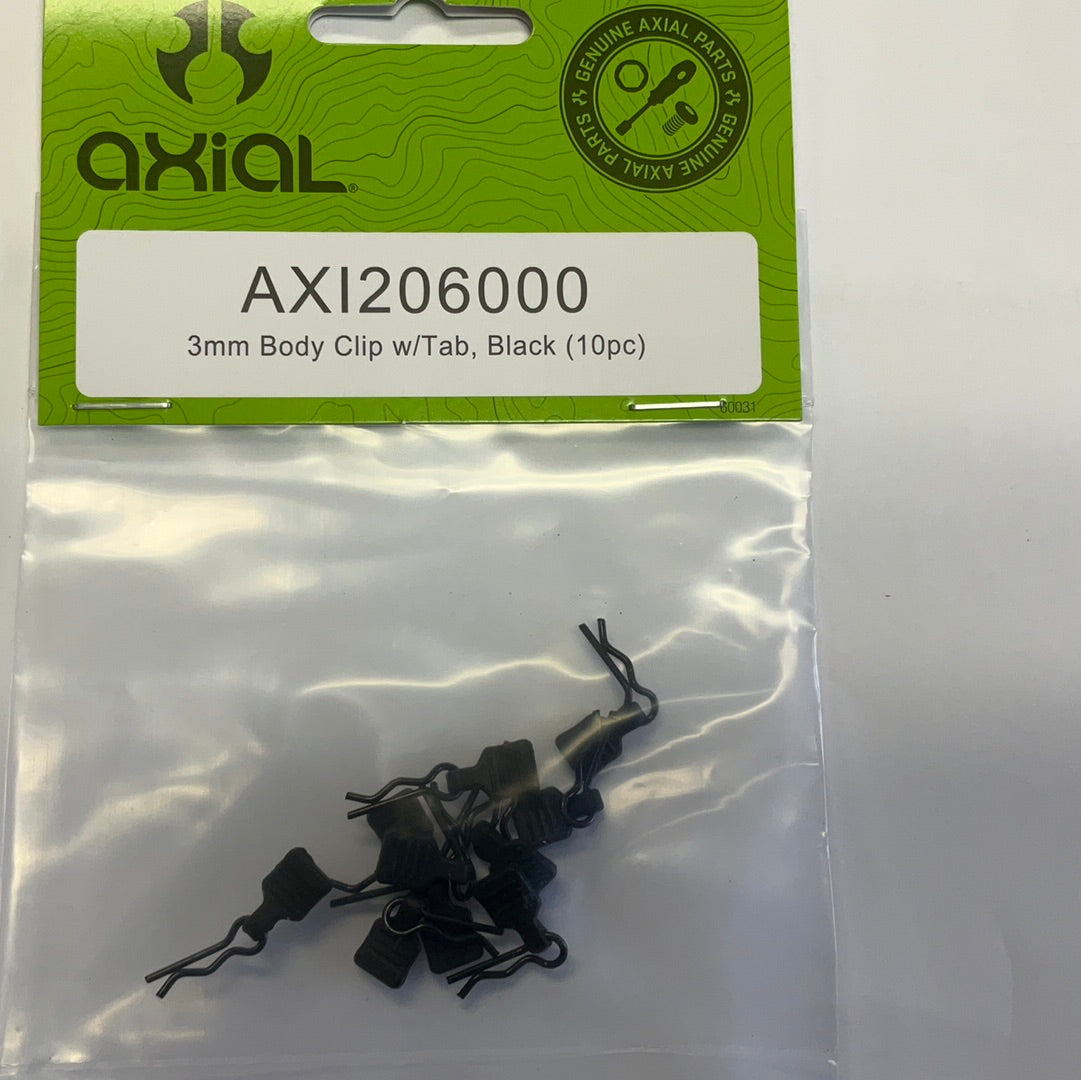 AXIAL 3mm Body Clip with Tab, Black (10)