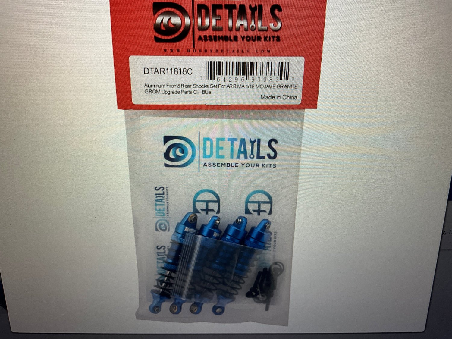 Hobby Details Arrma® Mojave/Granite™ Grom Aluminum Shock Set (Blue) (4) (Front &amp; Rear)