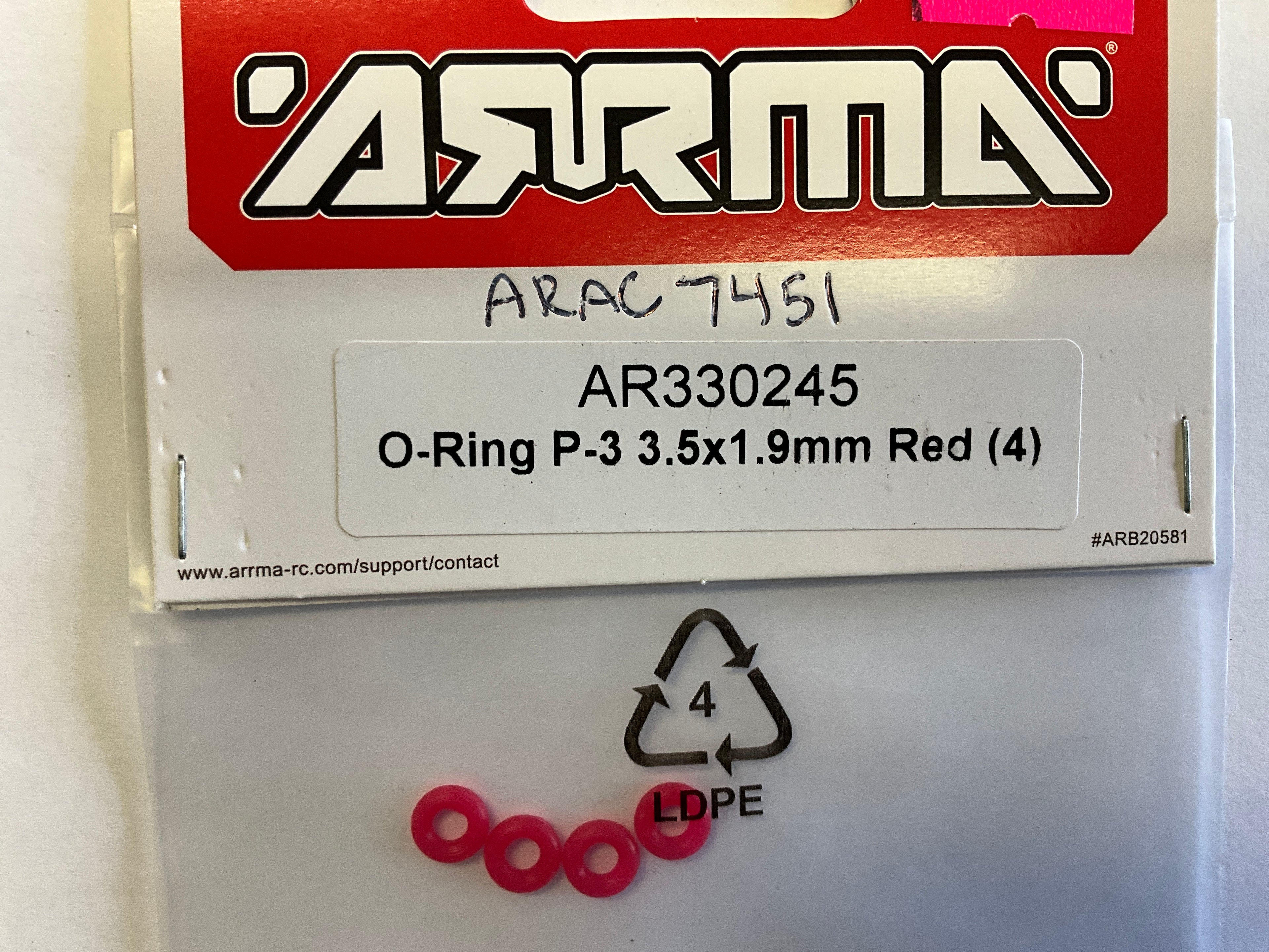 ARRMA O-Ring P-3 3.5x1.9mm Red (4) AR330245