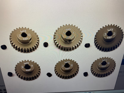 Yeah Racing Hard Coated 48P Aluminum Pinion Gear Set (27, 28, 29, 30, 31, 32T) (3.17mm Bore)