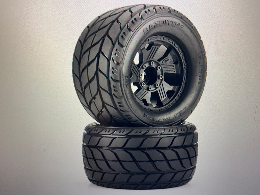 DURATRAX 1/8 Bandito 2.0 F/R 3.8" MT Tires Mounted 12mm/14mm Black Ripper (2)