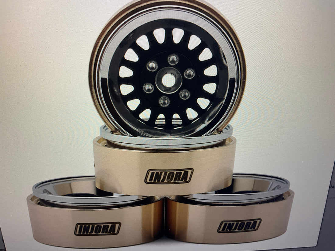 Injora 1.3" ModuWheel Brass &amp; Aluminum Micro Crawler Beadlock Wheels (Black) (4) (40.5g ea) (-4.05mm Offset)