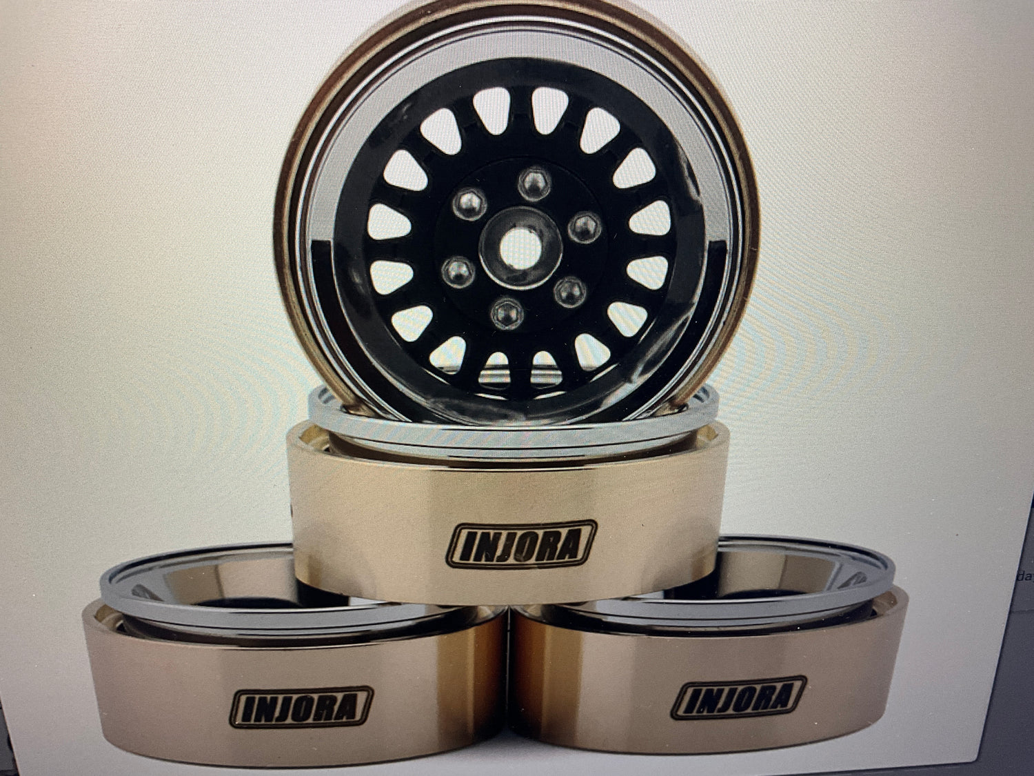 Injora 1.3" ModuWheel Brass &amp; Aluminum Micro Crawler Beadlock Wheels (Black) (4) (40.5g ea) (-4.05mm Offset)