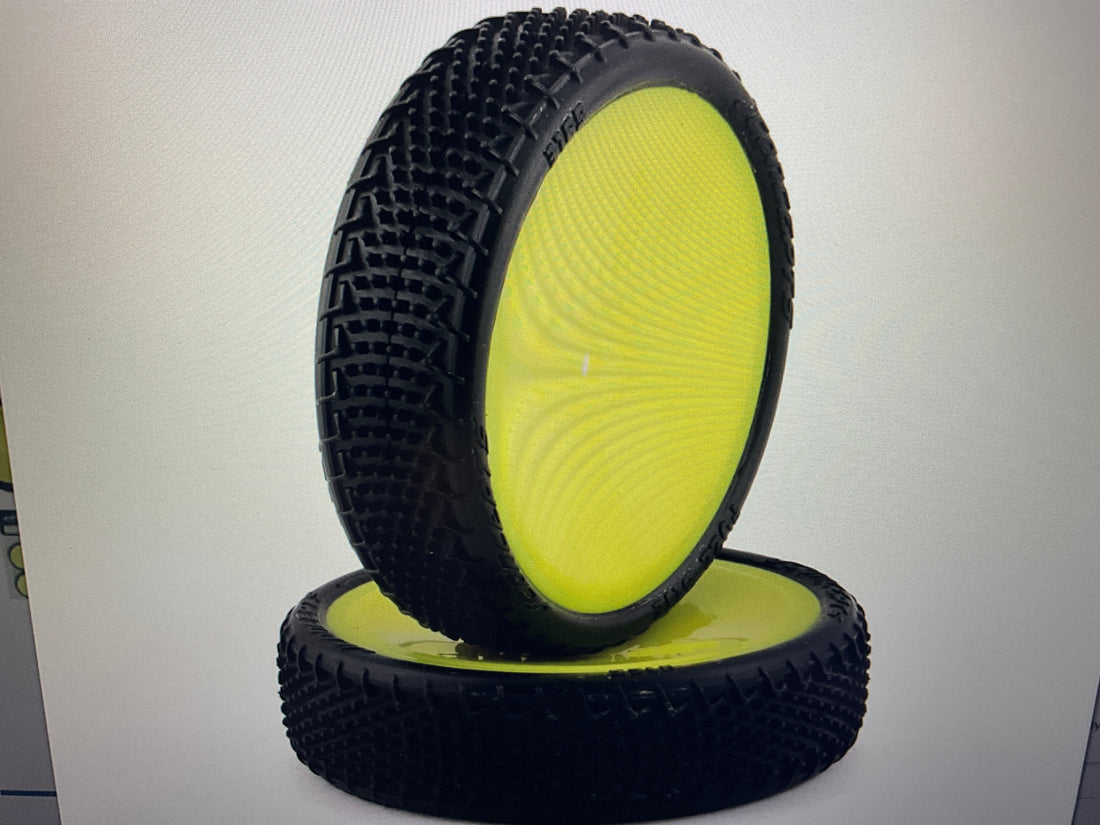 JConcepts Fuzz Bite LP 2.2 Pre-Mounted 2WD Front Buggy Carpet Tires (Yellow) (2) w/12mm Hex (Pink)