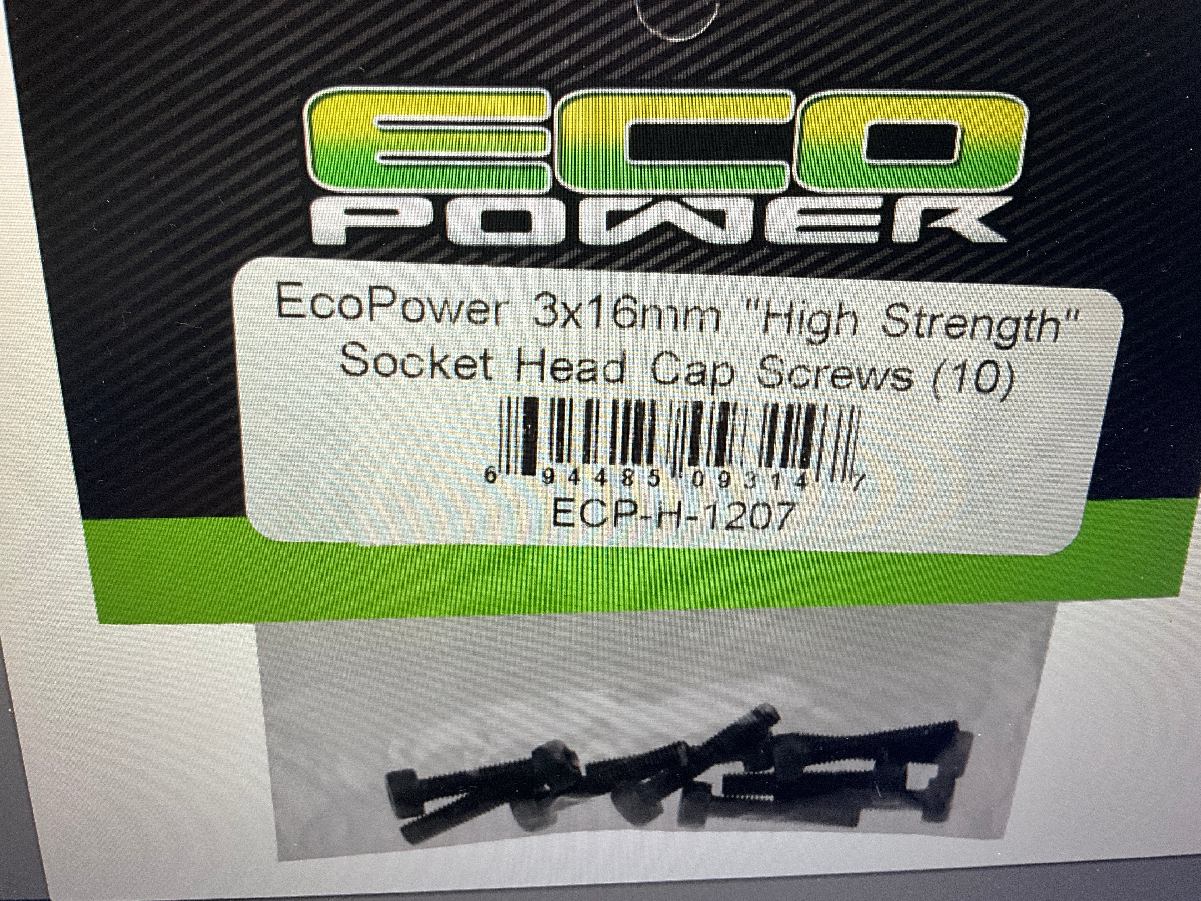 EcoPower 3mm "High Strength" Steel Socket Head Cap Screws (10) (3x16mm)