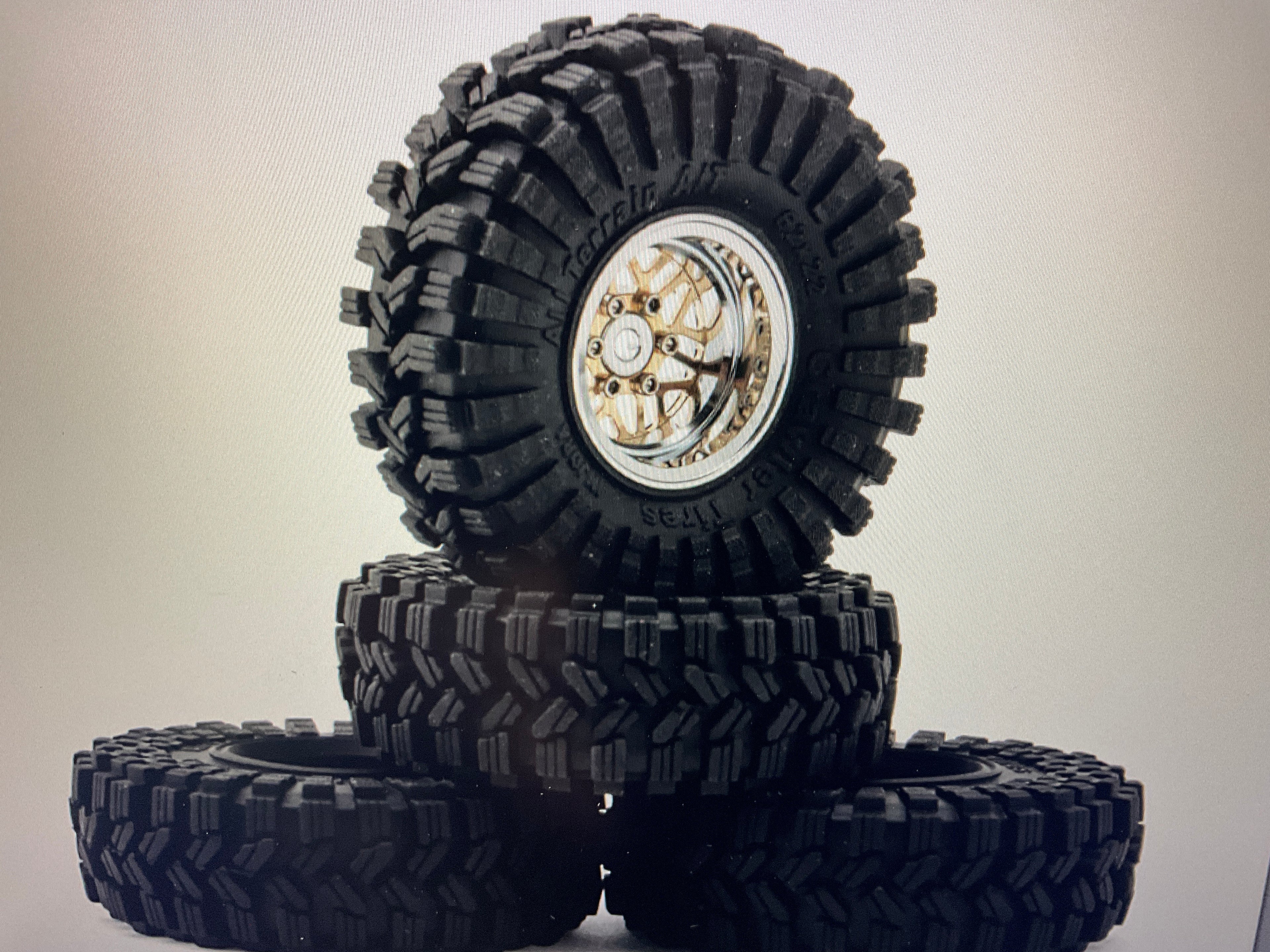 Injora 1.0" Deep Dish Aluminum Micro Crawler Beadlock Wheels w/Swamp Claw Tires (S5) (Gold/Chrome) (4) (37g ea) (62mm OD)
