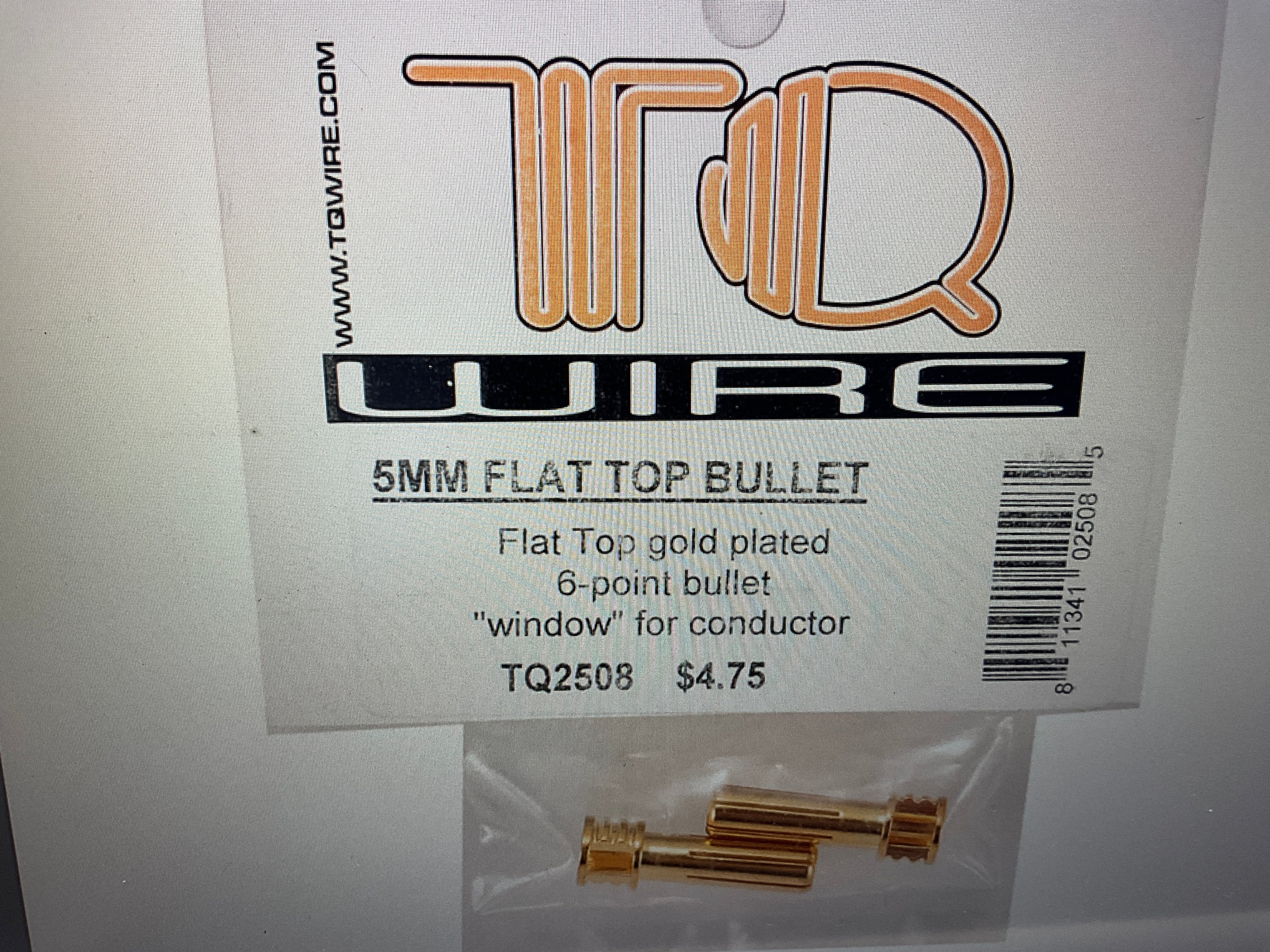 TQ Wire 5mm &quot;Flat Top&quot; Male Bullet Connector (Gold) (2)