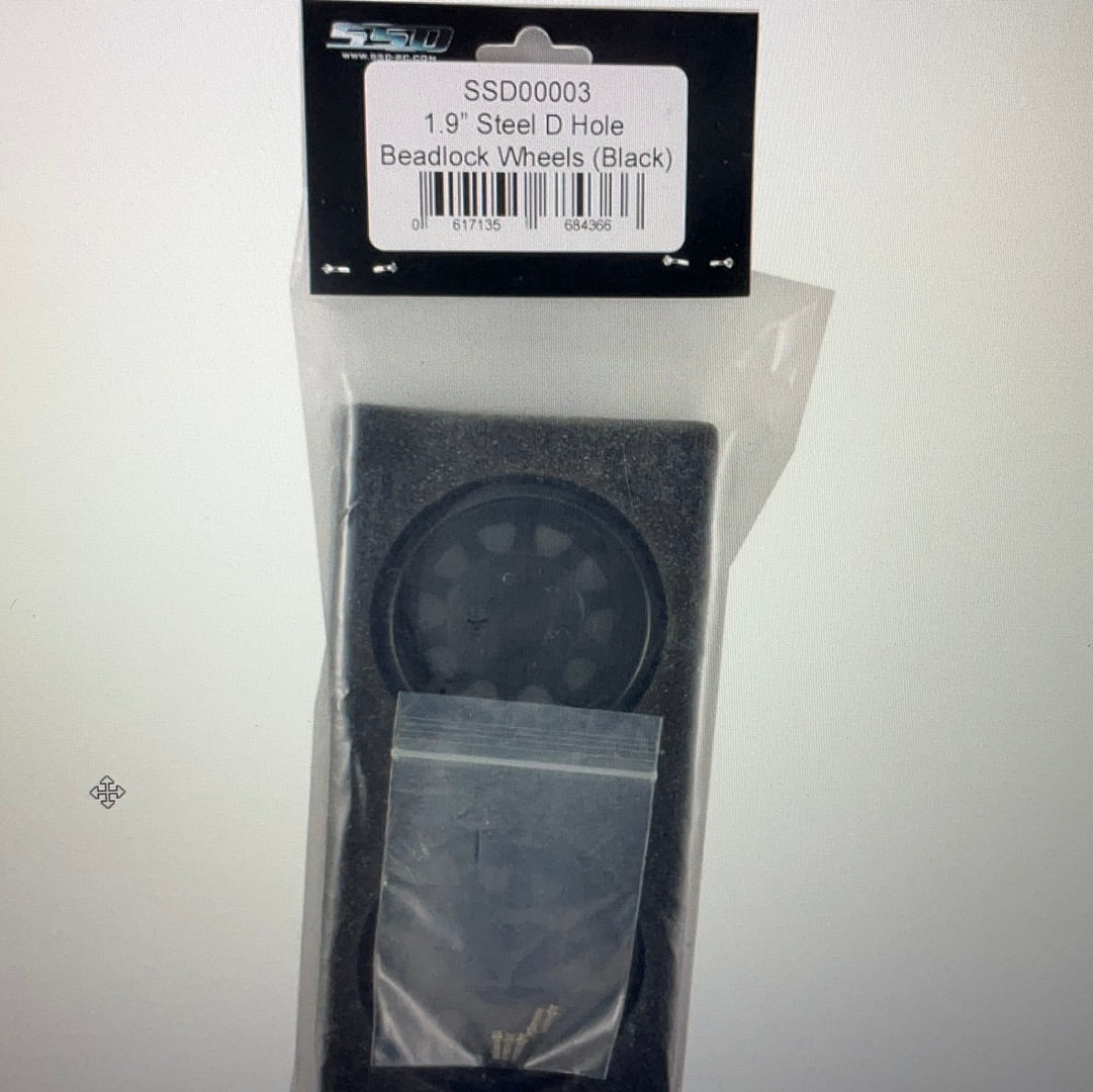 SSD RC D Hole 1.9&quot; Steel Beadlock Crawler Wheels (Black) (2)