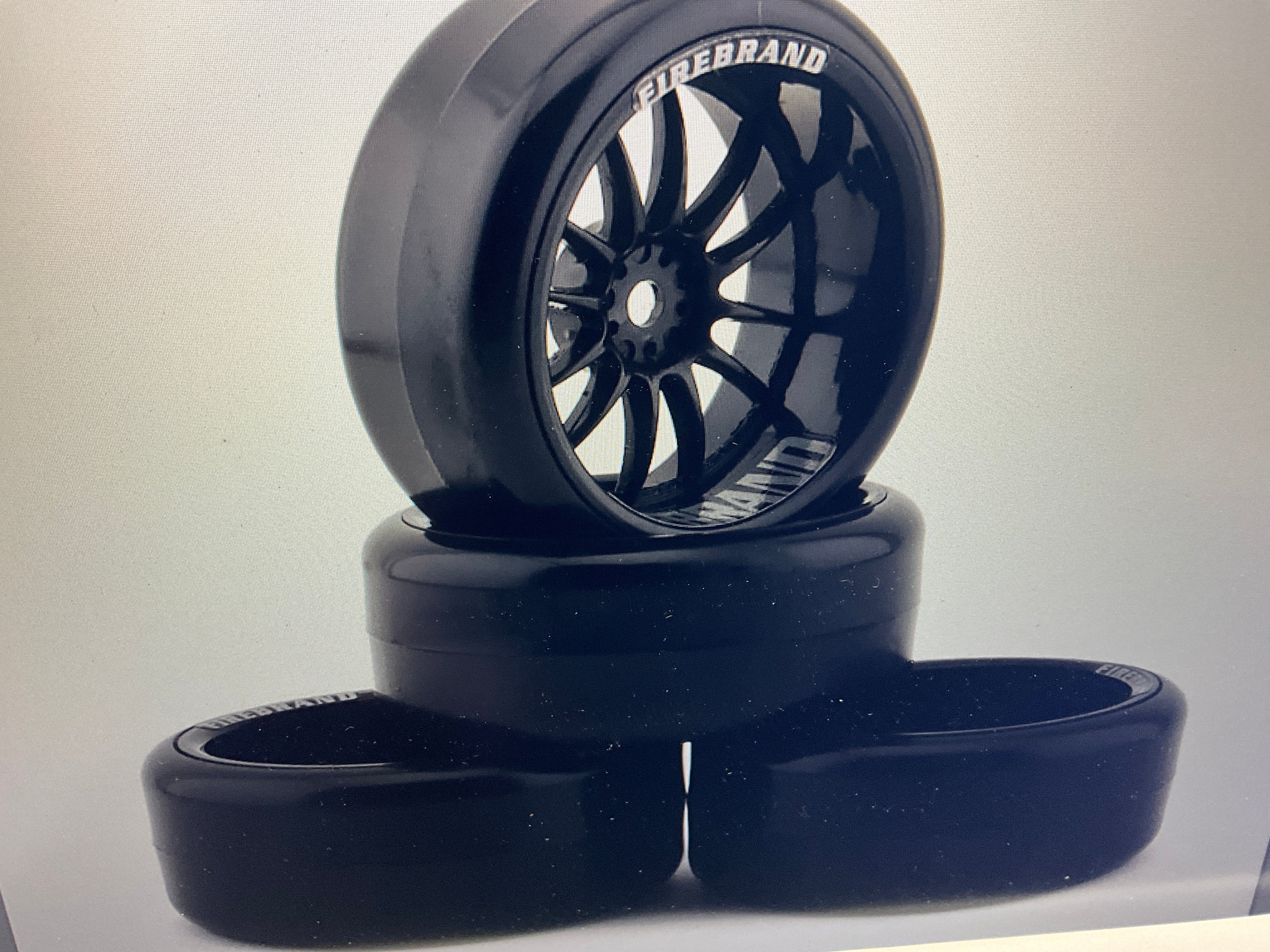 Firebrand RC Char D9 Pre-Mounted Slick Drift Tires (4) (Black) w/FireSickle Tires, 12mm Hex &amp; 9mm Offset