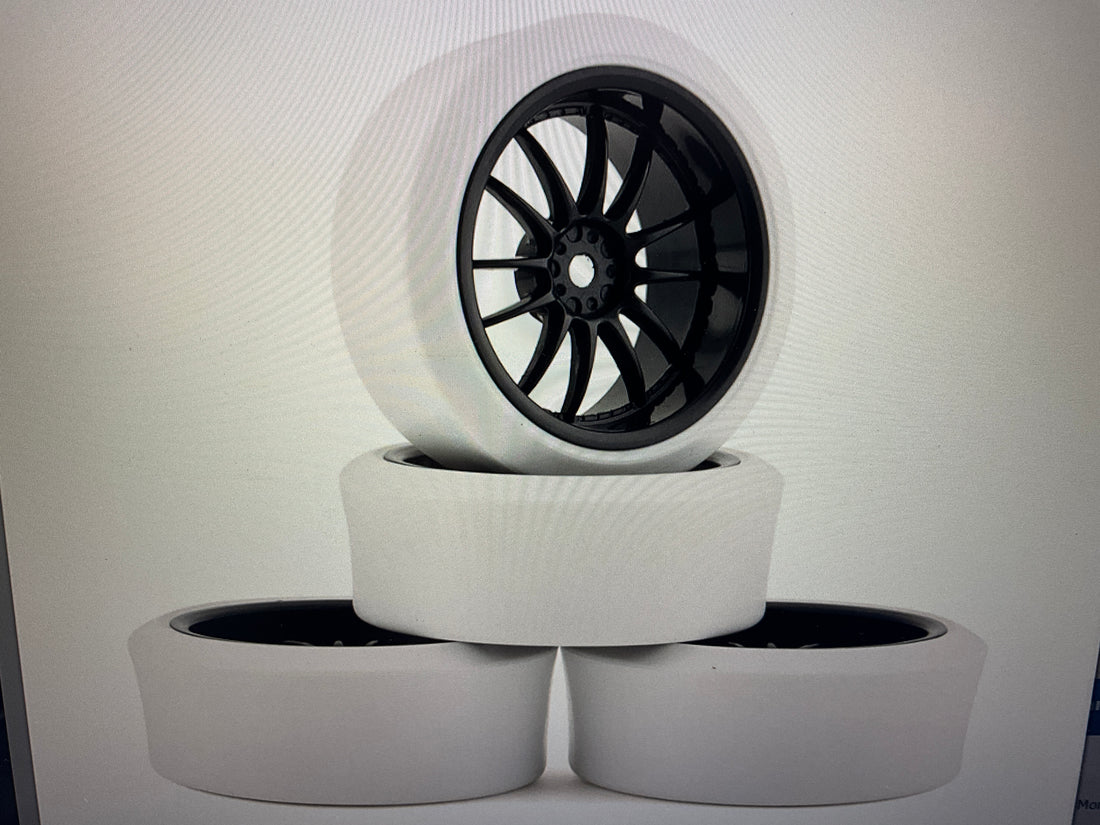 Firebrand RC Char XDR3 Pre-Mounted Drift Tires (4) (Black/White) w/Blizzard Tires, 12mm Hex &amp; 3mm Offset
