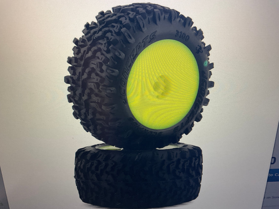 JConcepts Mini-B/Mini-T Scorpios Pre-Mounted Rear Tires (Yellow) (2) (Green)