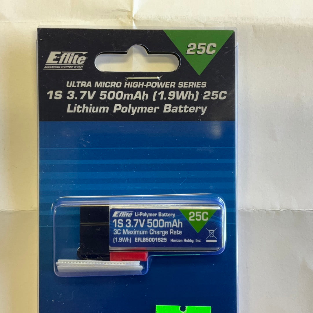 E-FLITE 1S 3.7V 500mAh 25C Li-Po Battery; JST-RCY