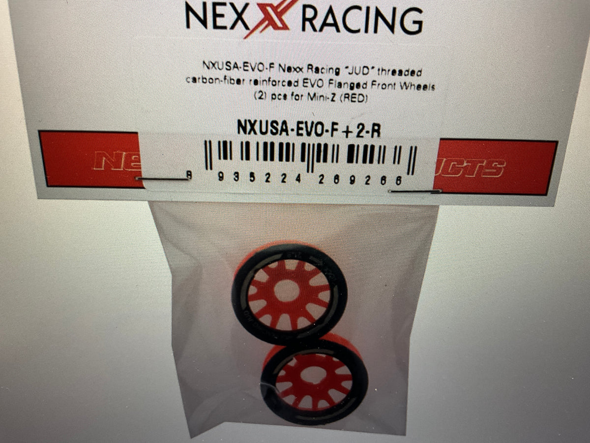 NEXX Racing Mini-Z RWD "JUD" EVO Front Threaded Side-Wall Carbon Fiber Rims (2mm Offset) (Red) (2)