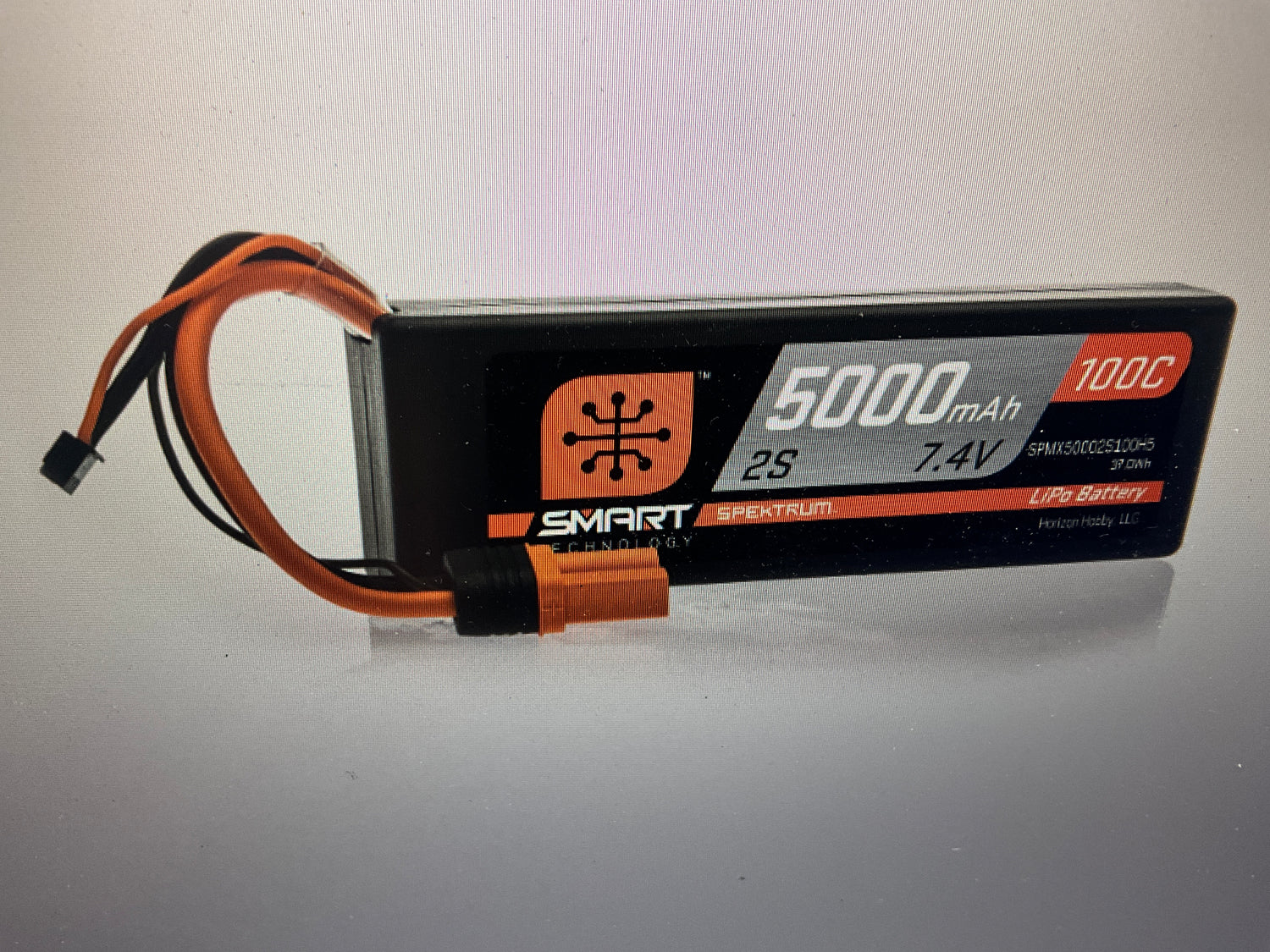 SPEKTRUM 7.4V 5000mAh 2S 100C Smart Hardcase LiPo Battery: IC5