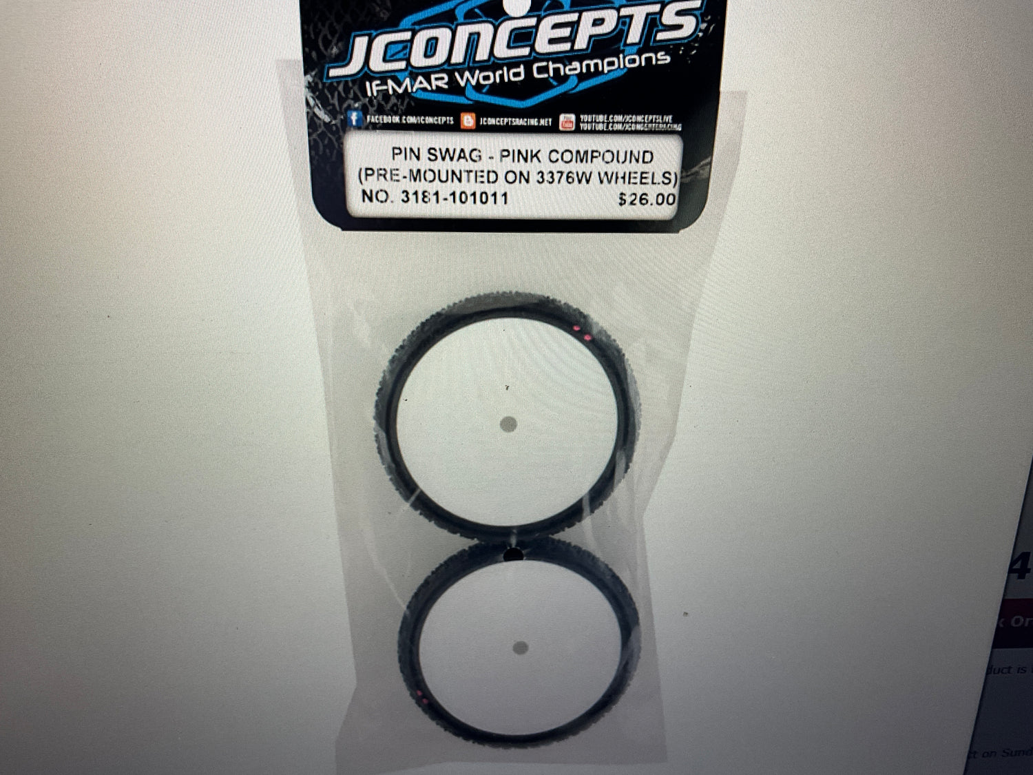 JConcepts Pin Swag Slim 2.2&quot; Pre-Mounted 2WD Front Buggy Carpet Tires (White) (2) w/12mm Hex (Pink)