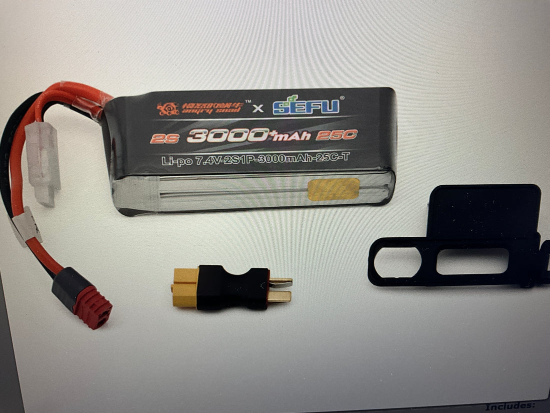 MJX HYPER GO Angry Snail™ 2S 25C LiPo Battery (7.4V/3000mAh) w/T-Style Connector, Hold-Down, &amp; XT60 Adapter