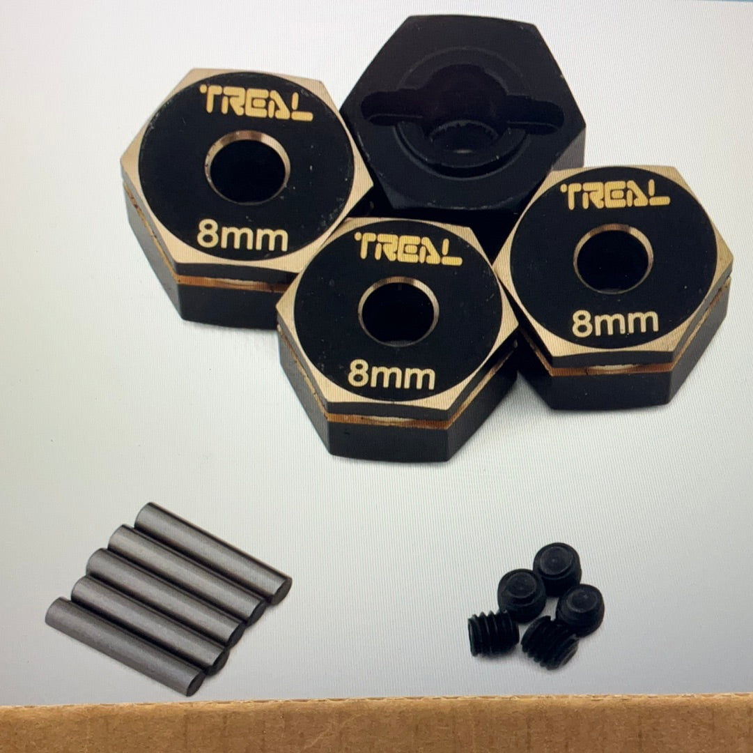 Treal Hobby Element RC Enduro Brass Hex Adapter Wheel Hubs (Black) (4) (8mm)