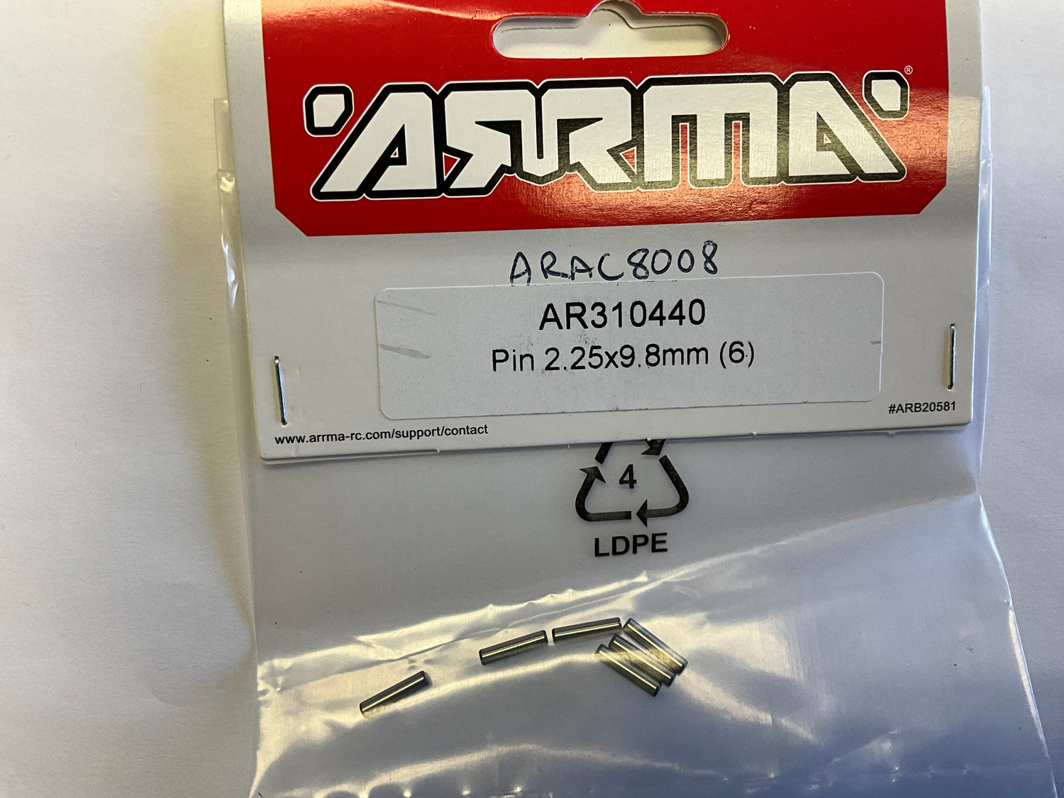 ARRMA Pin 2.25x9.8mm (6) AR310440