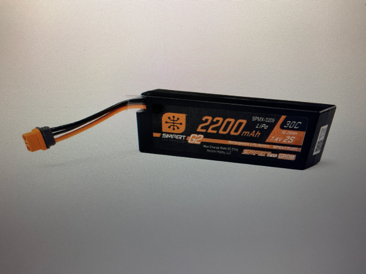 Spektrum 7.4V 2200mAh 2S 30C Smart G2 LiPo Battery: IC2 SmartFit Case 1/3 In Stock  Spektrum 7.4V 2200mAh 2S 30C Smart G2 LiPo Battery: IC2 SmartFit Case