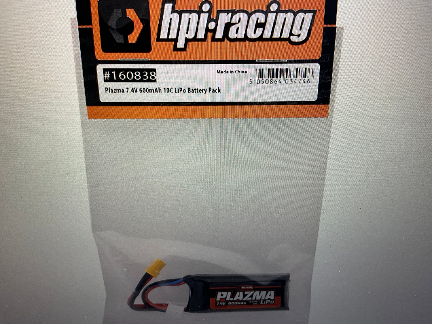 HPI Plazma 2S (7.4V/600mAh) 10C LiPo Battery w/XT30 Connector