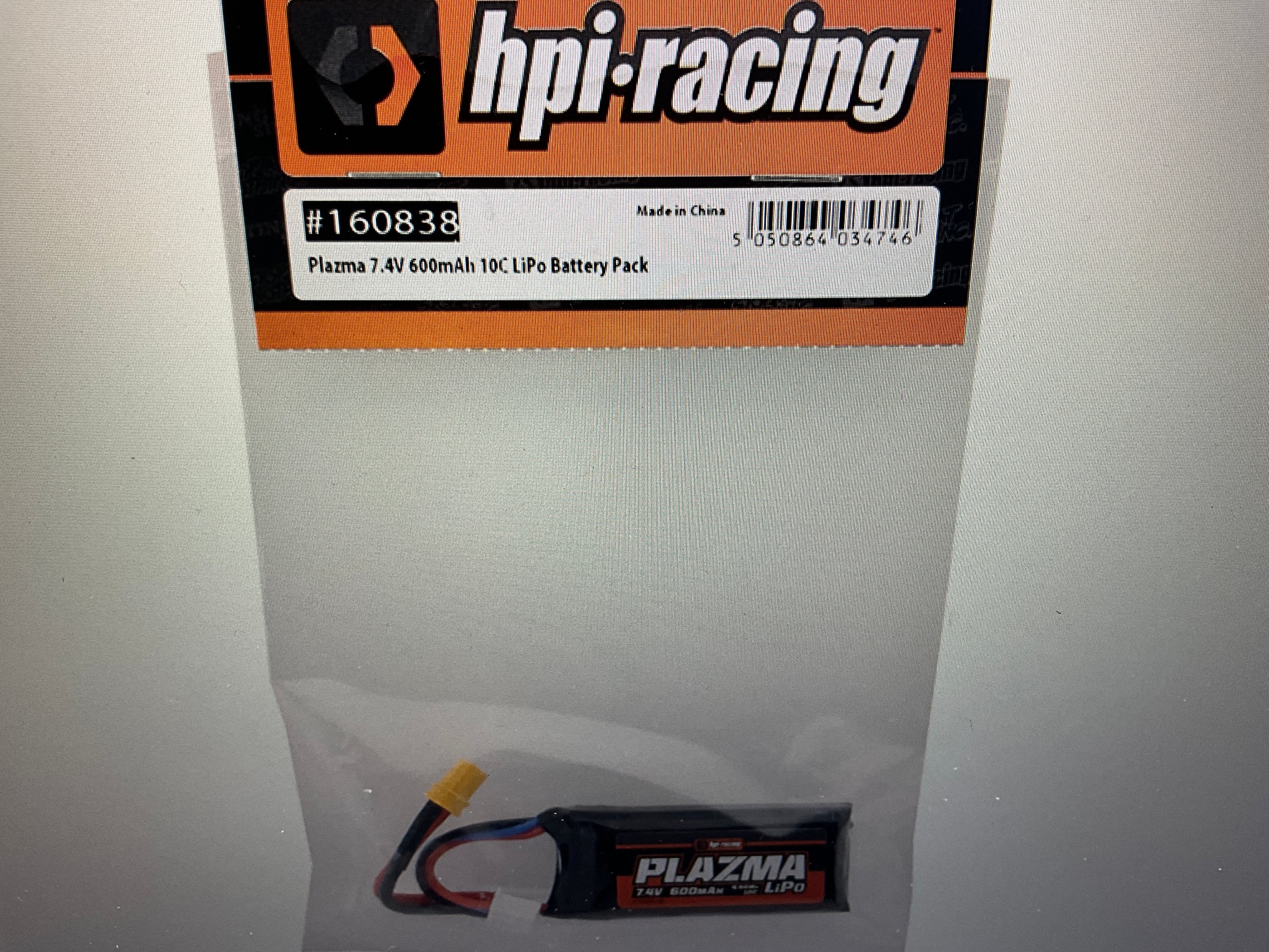HPI Plazma 2S (7.4V/600mAh) 10C LiPo Battery w/XT30 Connector