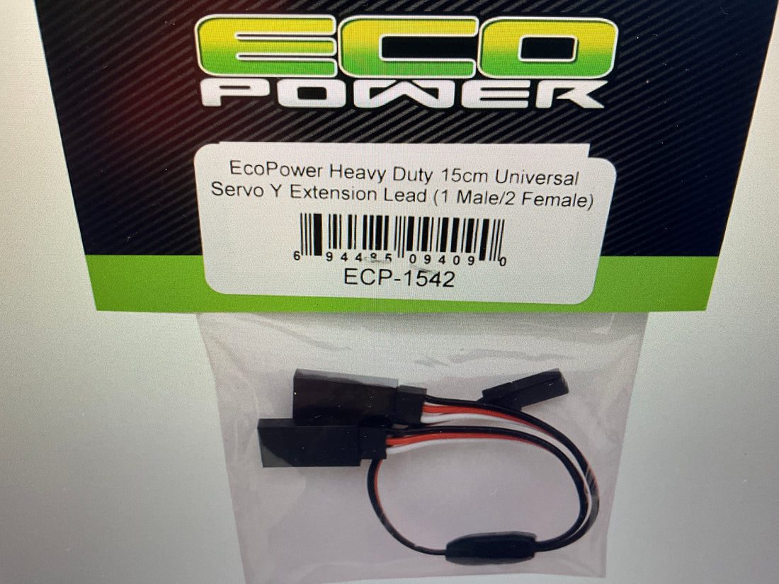 EcoPower Heavy Duty 15cm Universal Servo Y Extension Lead (1 Male/2 Female)