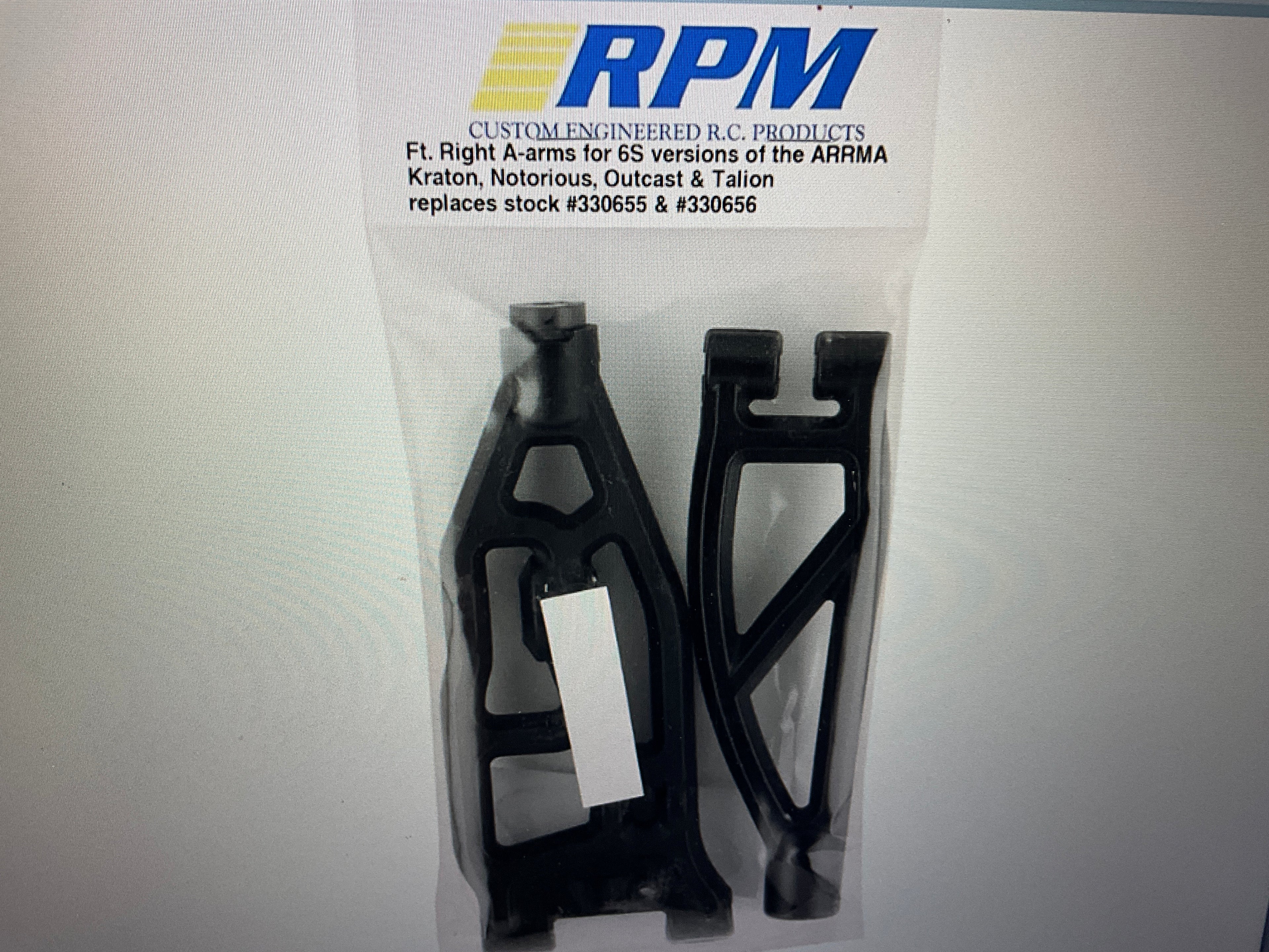 RPM Arrma Kraton/Outcast 6S Front Right Upper &amp; Lower Suspension Arm Set (Black)