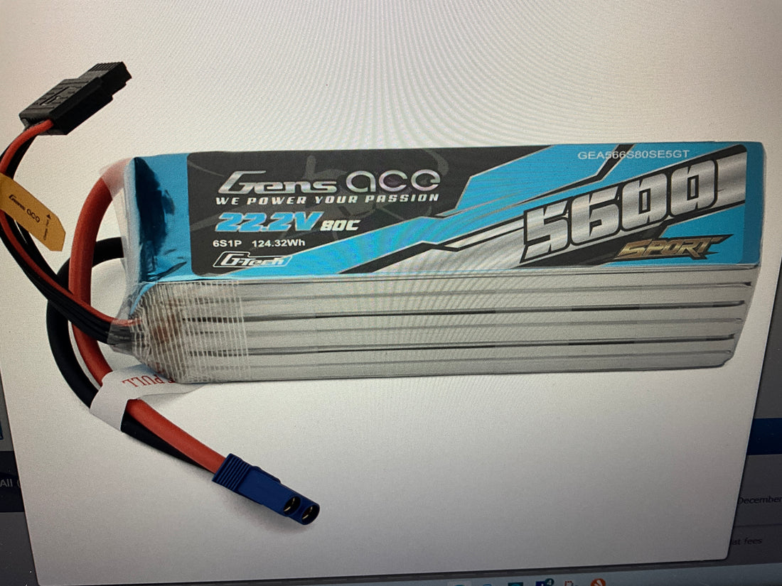 Gens Ace 6S 80C Sport G-Tech Stick LiPo Battery (22.2V/5600mAh) w/EC5 Connector