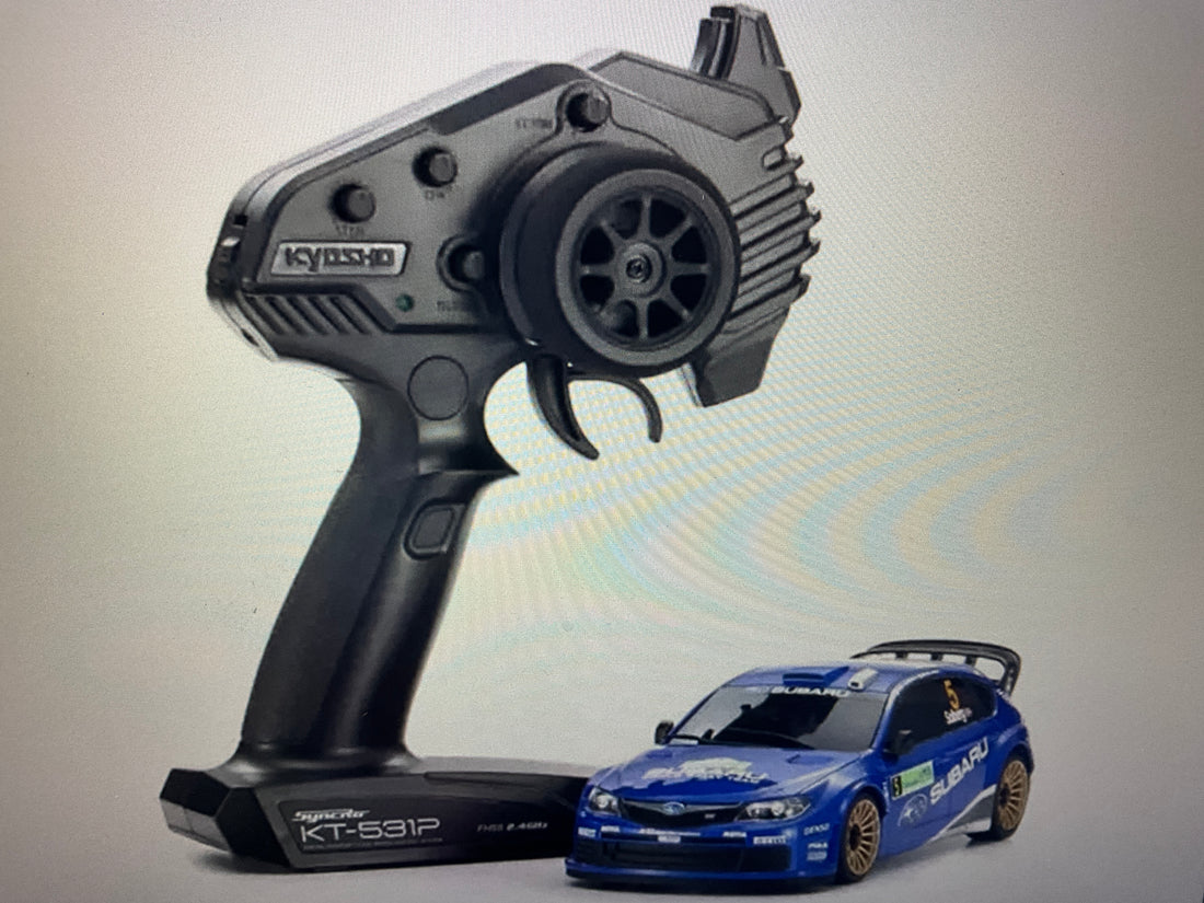 Kyosho MA-020 AWD Mini-Z ReadySet w/2008 Subaru Impreza WRC Rally Body (White/Blue) w/KT-531P 2.4GHz Radio