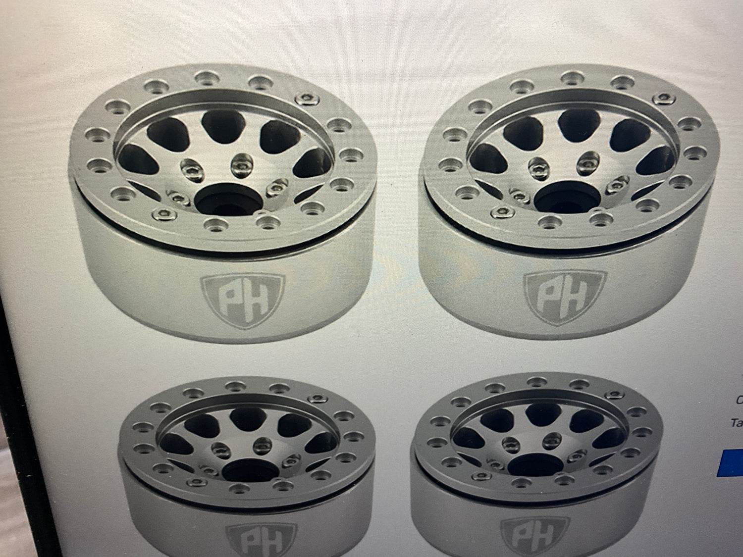 Powerhobby Aluminum 1.55" Beadlock Wheels Silver (4) 1/10 Rock Crawler
