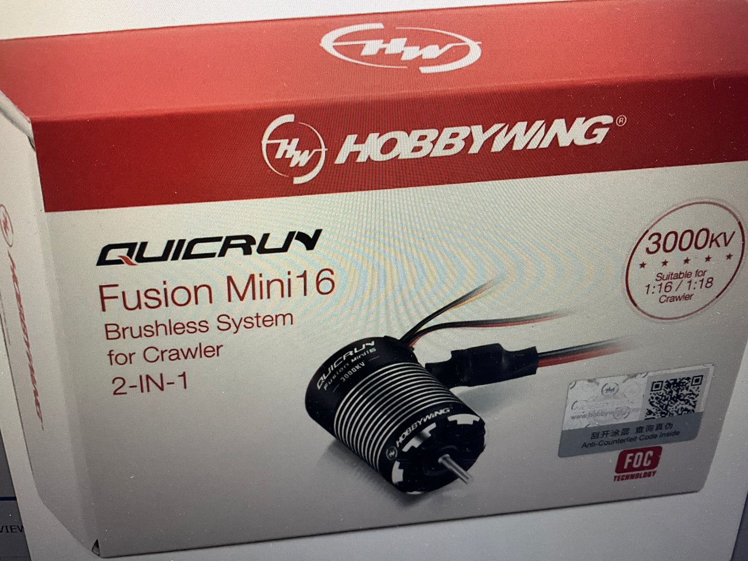 Hobbywing Quicrun Mini16 Fusion 370 2-in-1 Brushless ESC &amp; Motor System w/EC2 Connector (3000Kv)