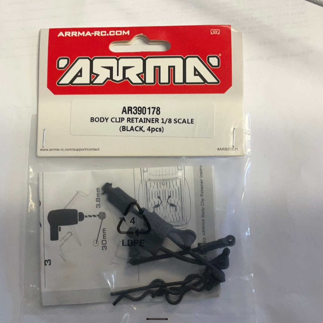 ARRMA Body Clip Retainer 1/8 Scale Black (4) AR390178