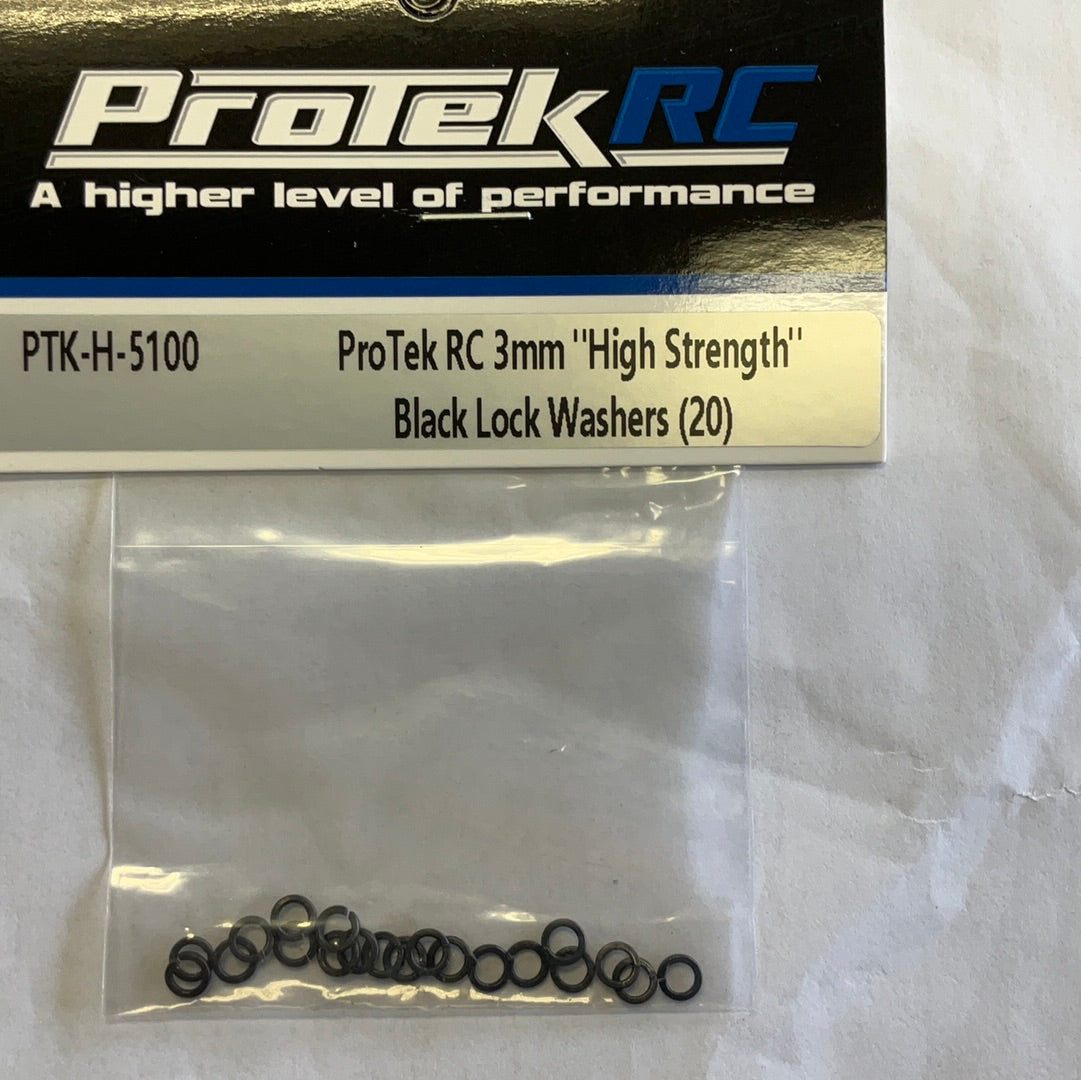 ProTek RC 3mm &quot;High Strength&quot; Black Lock Washers (20)