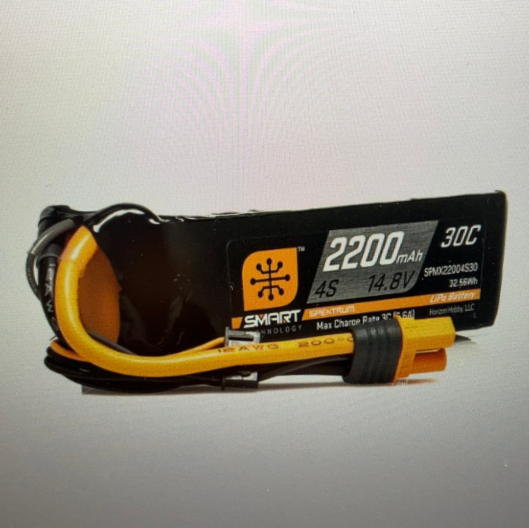 SPEKTRUM 14.8v 2200mAh 4S 30C Smart LiPo Battery: IC3